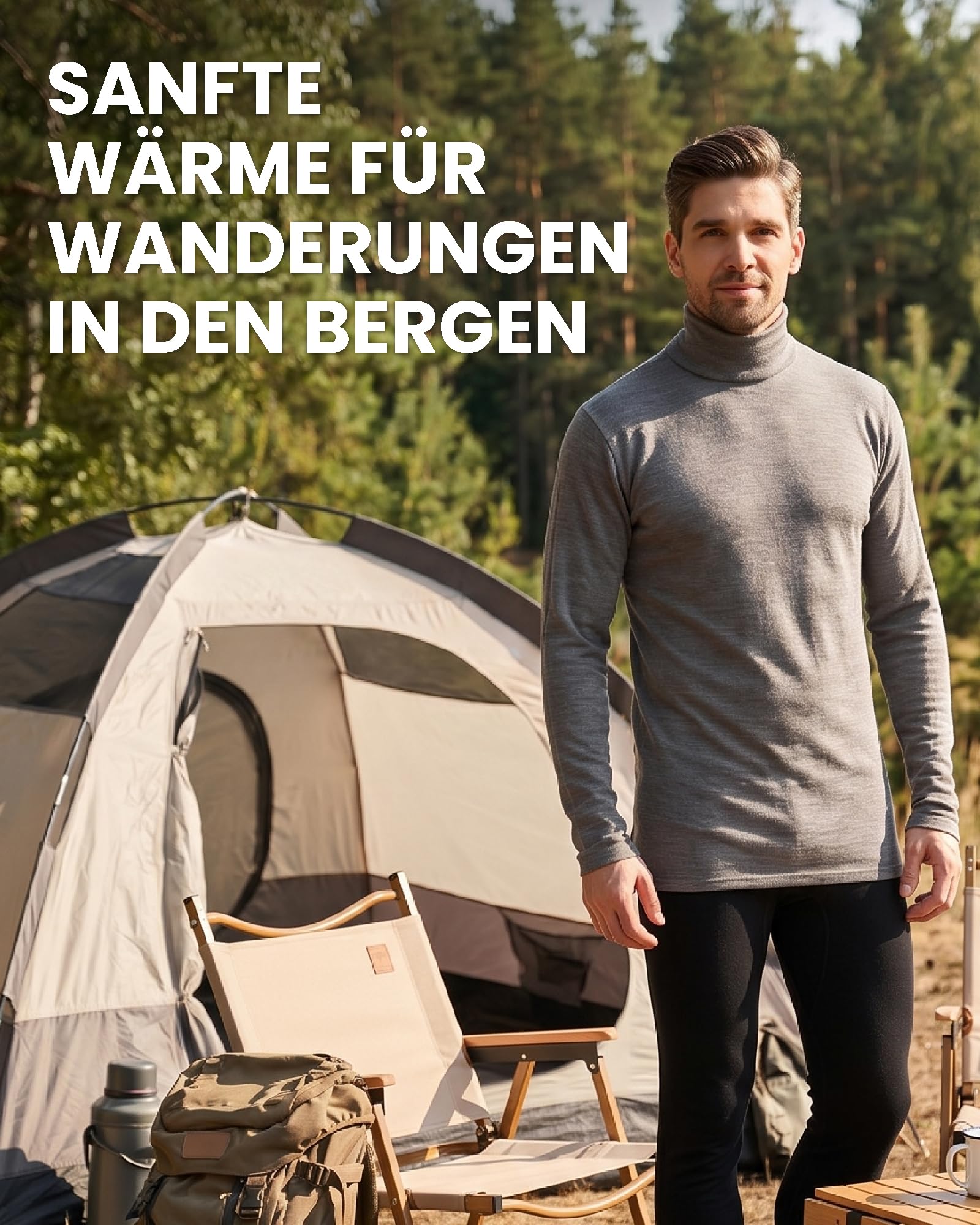 Merino.tech 100% Merino Rollkragenpullover Herren Alltag & Reise + Socken | Merino Shirt Herren Langarm. Kratzfrei, wärmend und feuchtigkeitsableitend Merino Unterwäsche Herren