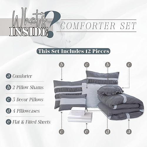 Miniatura 4 de Elegant Comfort Isabella - Juego de edredón plisado con volantes y pliegues de 12 piezas juego de sábanas de 6 piezas con bolsillos inteligentes