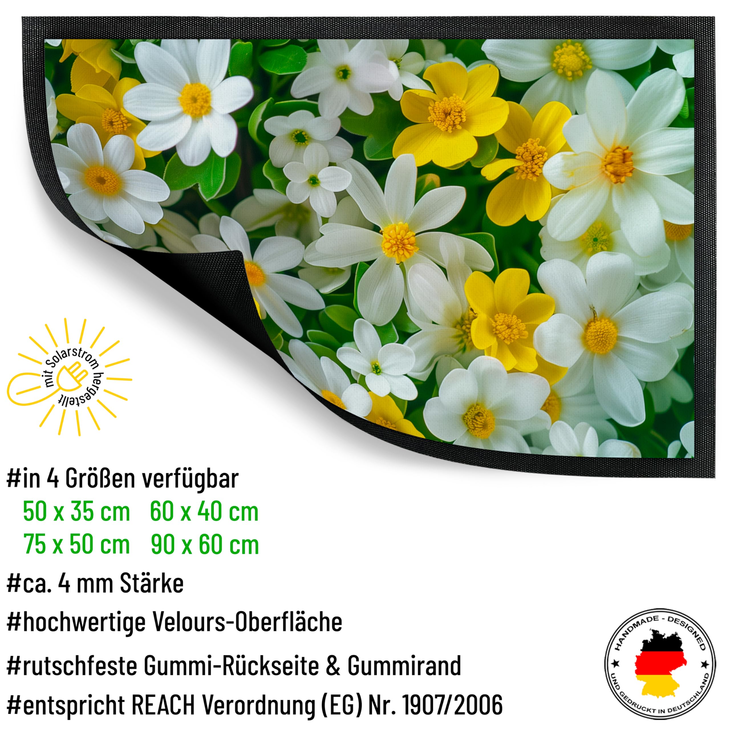 True Statements Deko-Fußmatte 75 x 50 cm „Frühlingsblumen“ - wunderschöne Geschenkidee - mit Blumen-Motiv - für Innen & Außen – rutschfest - Geschenk für Freunde und Familie zu jedem Anlass