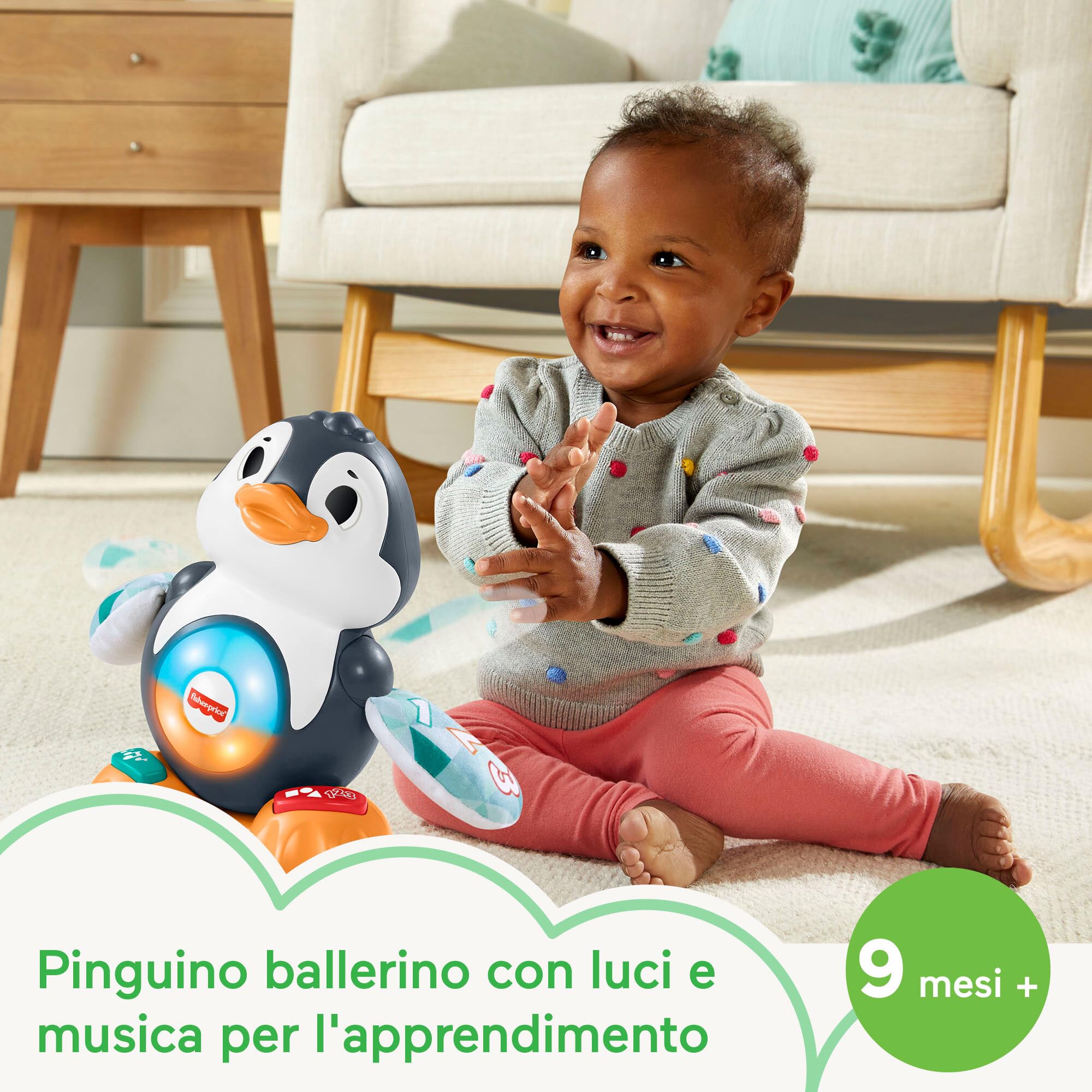 Fisher-Price - Parlamici Pino Pinguino Numeri e Parole, versione italiana, giocattolo interattivo musicale con luci e movimenti per l'apprendimento, giocattolo per bambini, 9+ mesi, HRB78