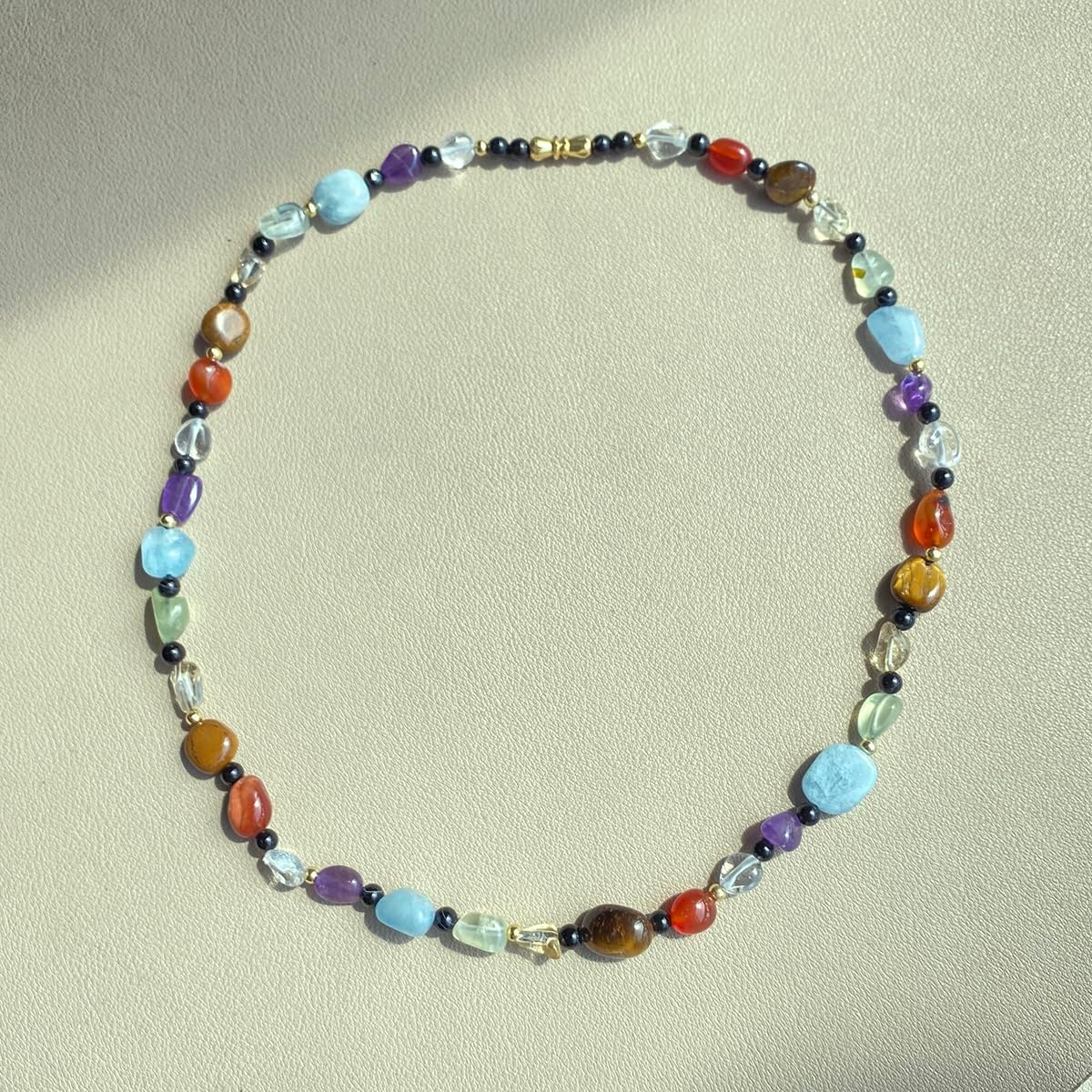 Jewever Real Reiki 7 Chakra Black Agate Beaded Necklace Irregular Tumbled Chips Colorful Healing Crystals Jewelry Yoga Meditation Balance Gifts Necklaces for Women - Image 7