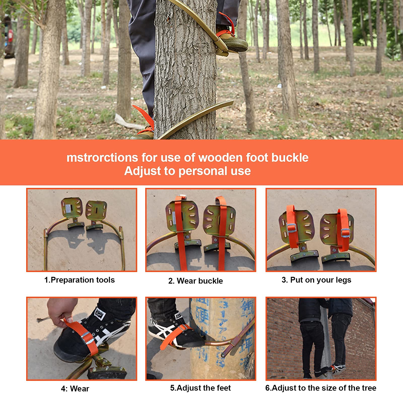 Crampones de escalada de árboles con cinturón de seguridad,Escalada Árboles Artefacto Equipo de Escalada Set para la Selva Supervivencia/Recogida de Frutas/Caza,Electricista Zapatos de Hierro