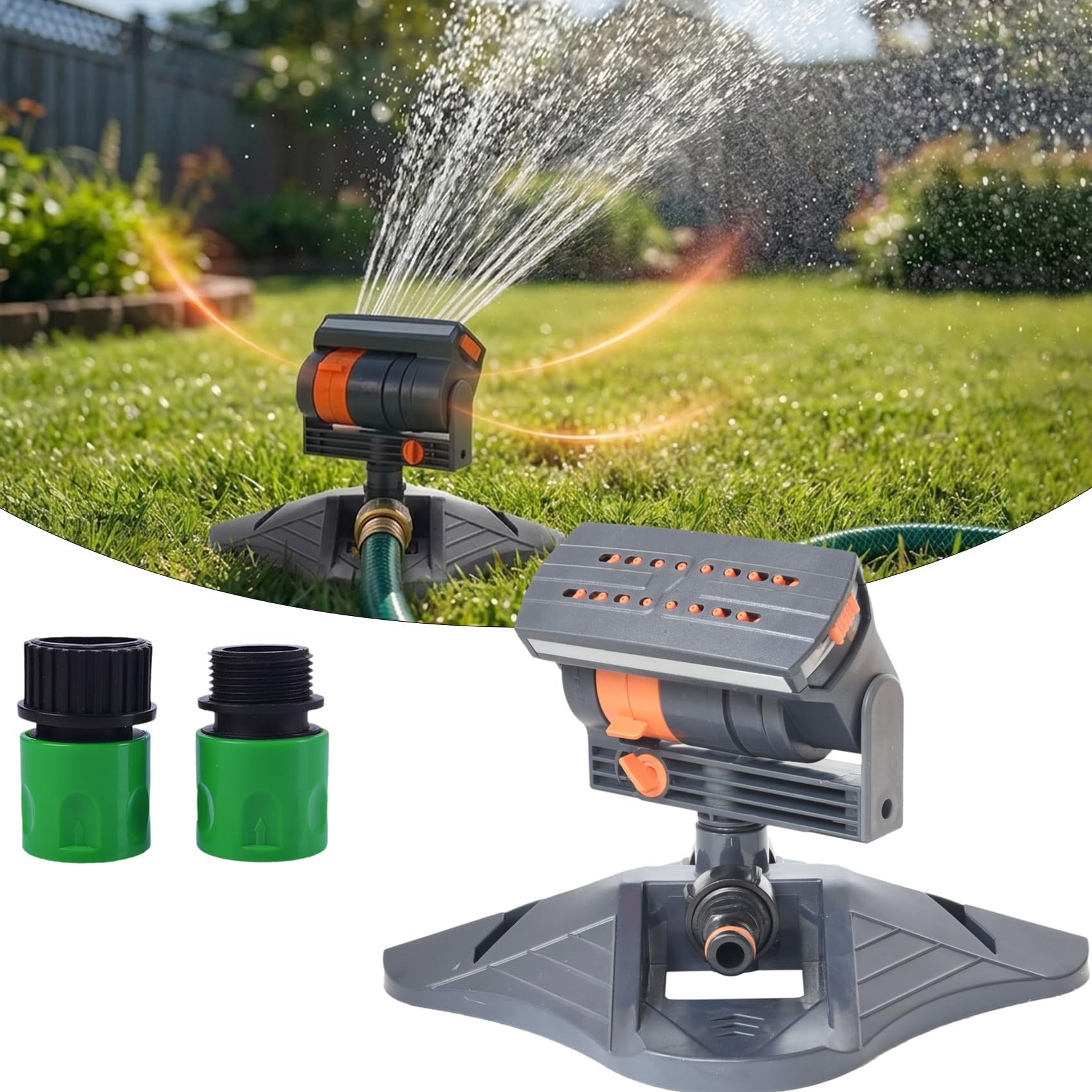 Aspersor de jardín giratorio automático, aspersor de césped giratorio de 360 grados con boquillas ajustables, sistema de riego resistente a prueba de fugas para jardín y patio (a)
