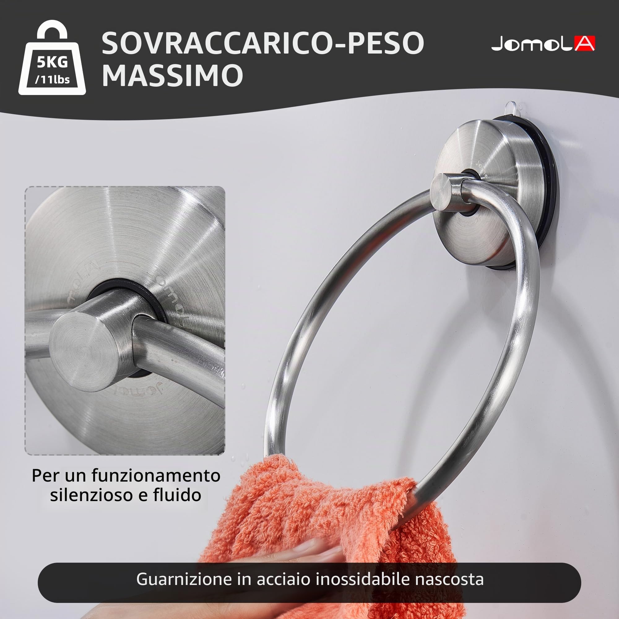JOMOLA Anelli Portasciugamani Porta Asciugamani Ventosa Bagno Forte Anelli Portasciugamani Acciaio inossidabile Porta Asciugamani ad Anello da Parete Finitura Spazzolata 2 Pezzi