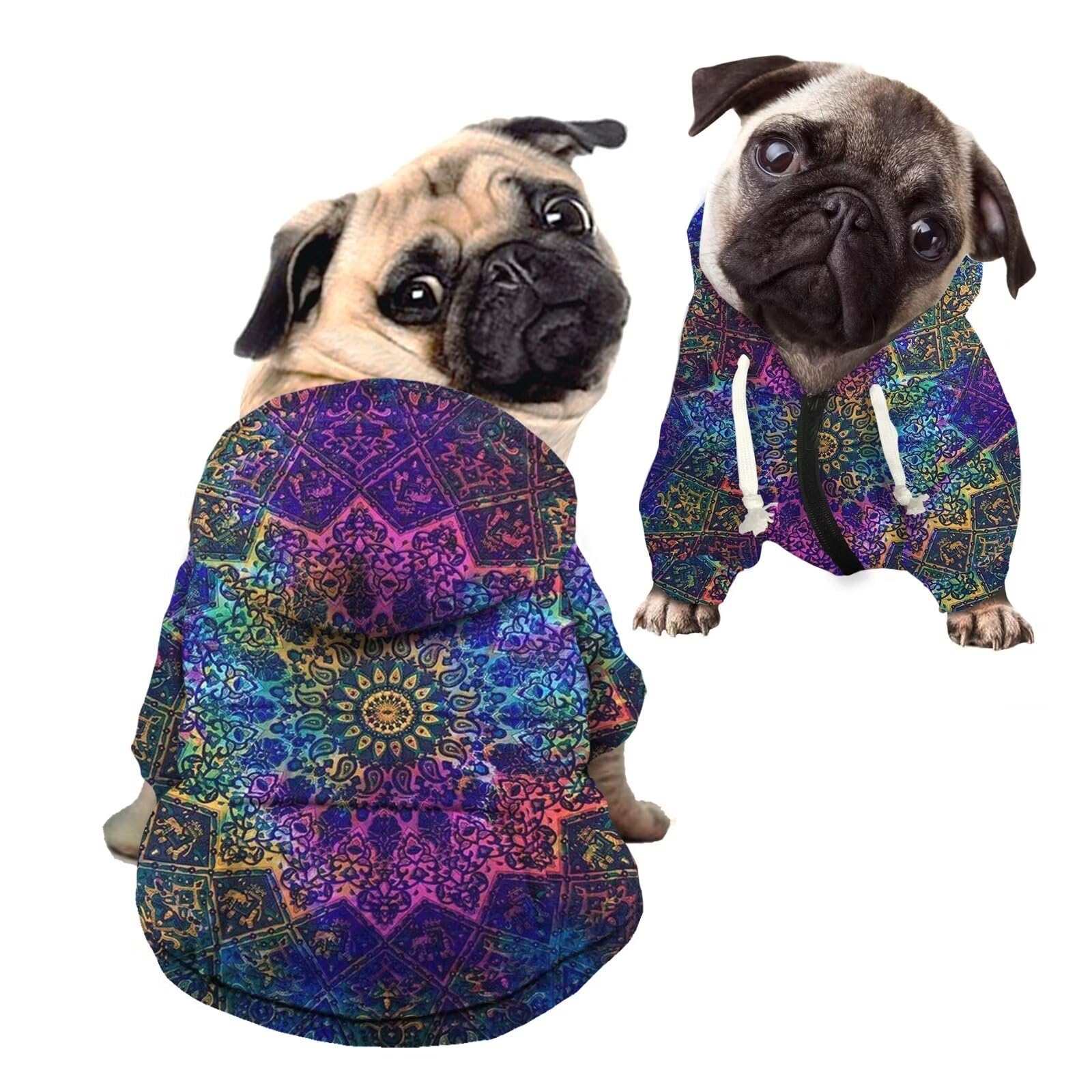 Howilath Dog Hoodie Pet Clothes, Mandala Abstract Purple Zipper Clothes for Dogs, Sweatshirt with Hat, Dog Cat Hooded Shirts Sweatshirts - M (D86) — image 1
