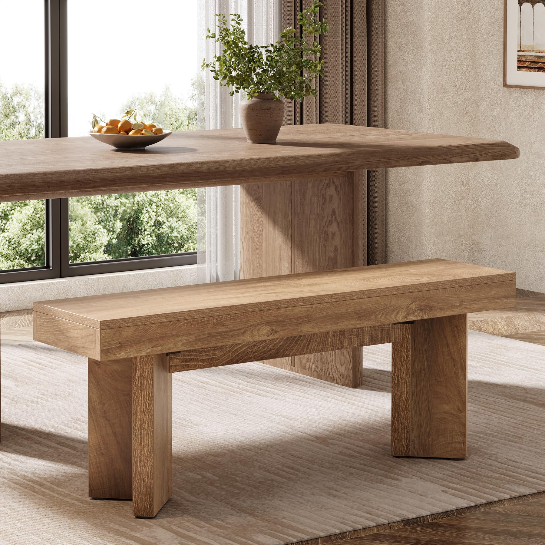 Tribesigns Farmhouse Wooden Dining Bench | 47" Indoor Entryway Bench with Sturdy Frame for Dining Room, Livingroom, Hallway, End of Bed (Rustic Brown)
