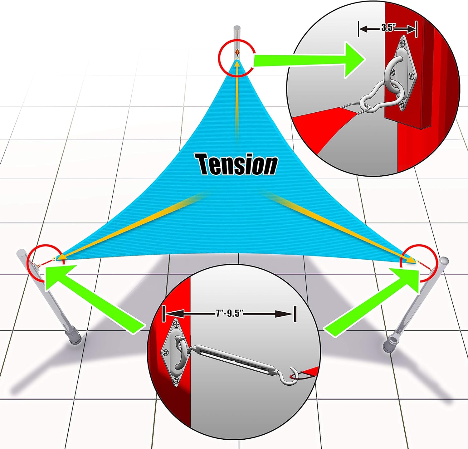Amgo Hardware Kit Set for Triangle Sun Shade Sails Canopy, Easy-Tensioning, 316 Military-Grade Stainless Steel(10 Inch Hardware Kit + Cables)