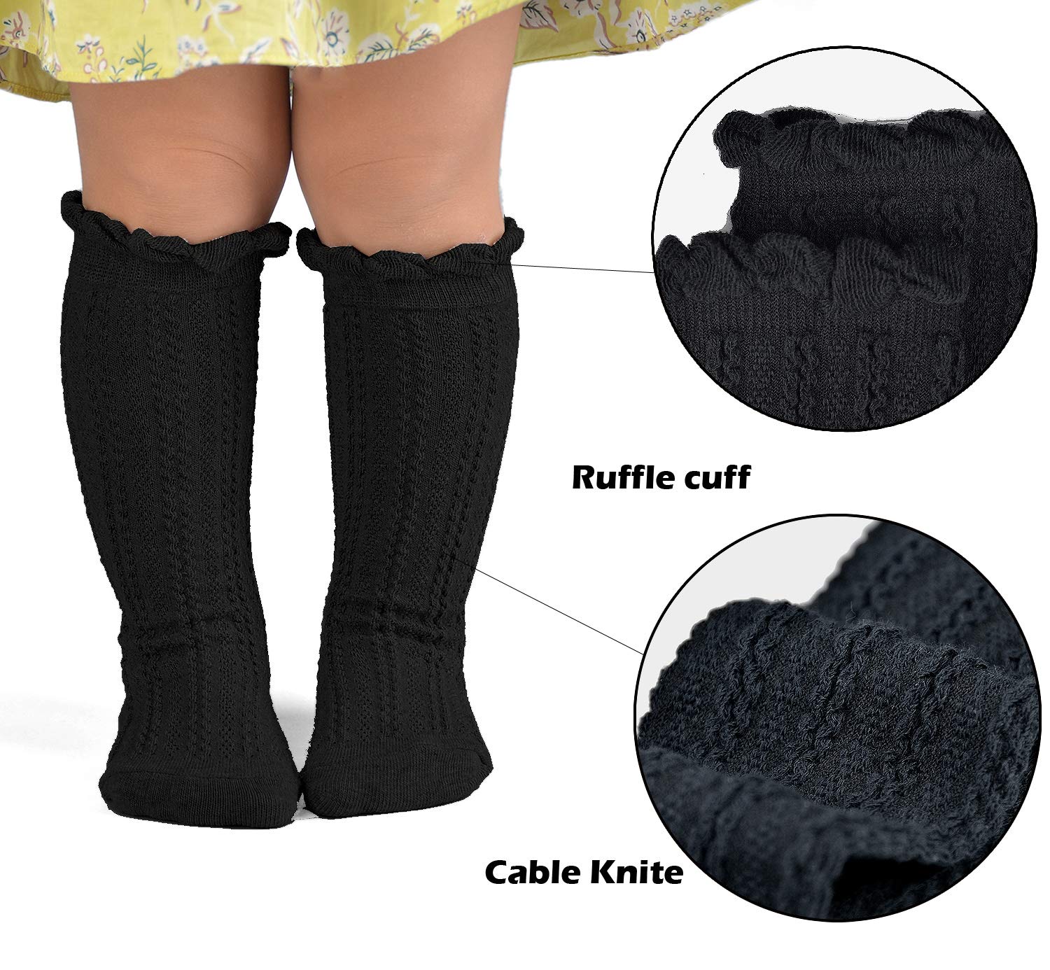 EPEIUS Baby Mädchen Kniestrümpfe Baumwolle Uniform Socken Tube Rüschen Strümpfe Neugeborene Säugling Kleinkind (3/5 Stück)