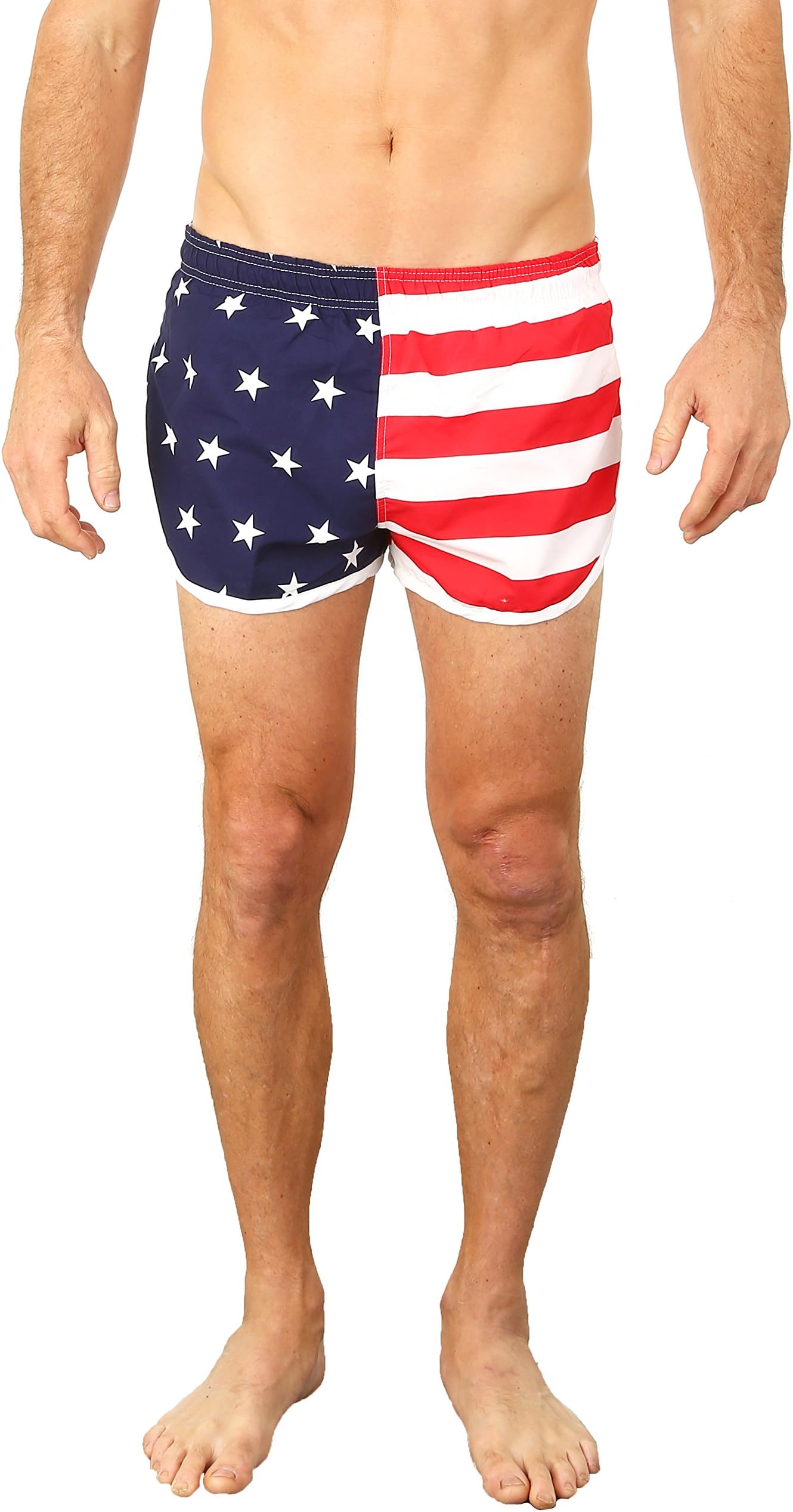 UZZI Men's Side Split Running Shorts American Flag Swimwear