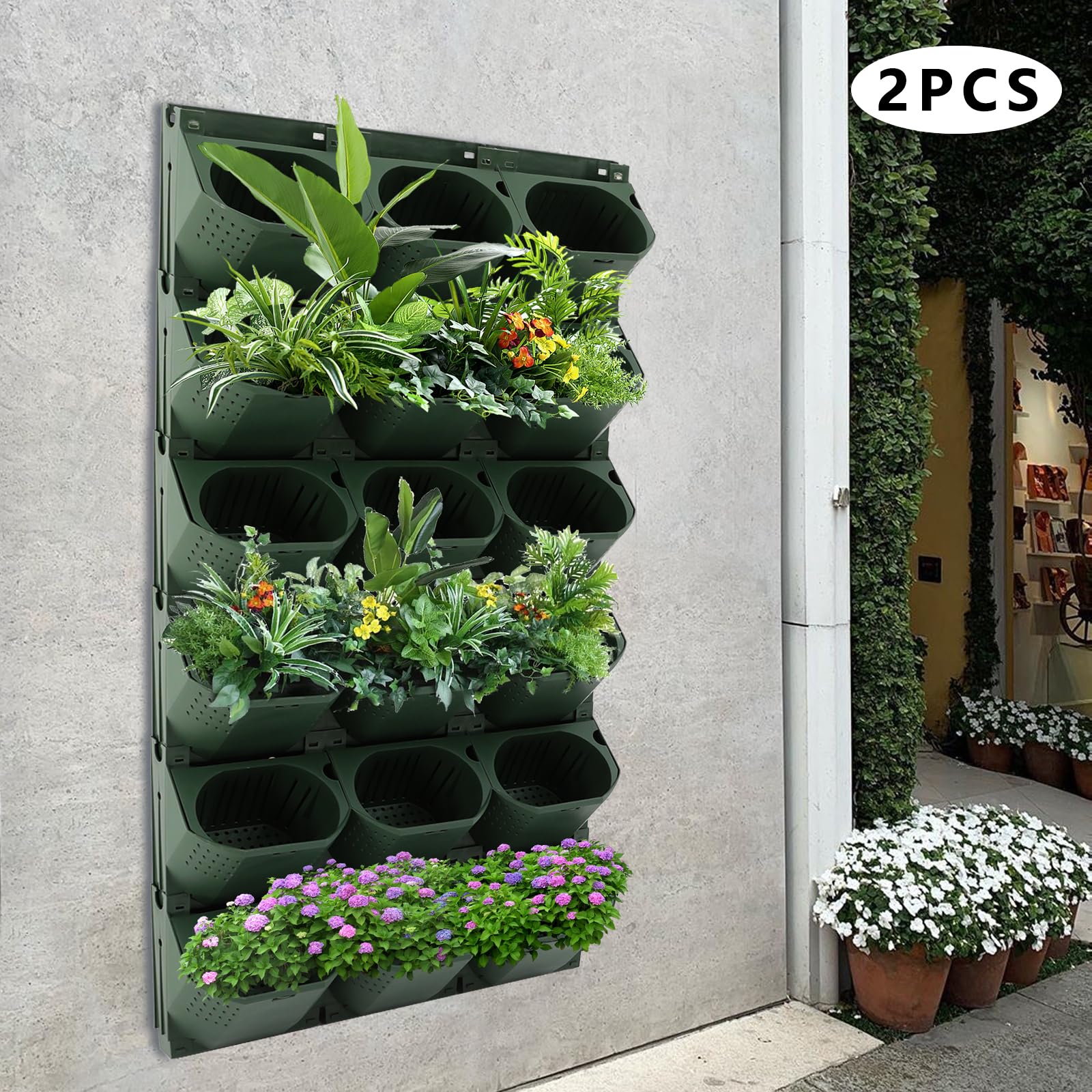 Hängender vertikaler Wand-Pflanzgefäß, Hängende Pflanztaschen, Vertikaler Wand-Blumentopf, Vertikaler Garten Pflanzenwand, Wandmontierter Pflanztasche für Gärten, Balkonen (Army Green, 36PCS)