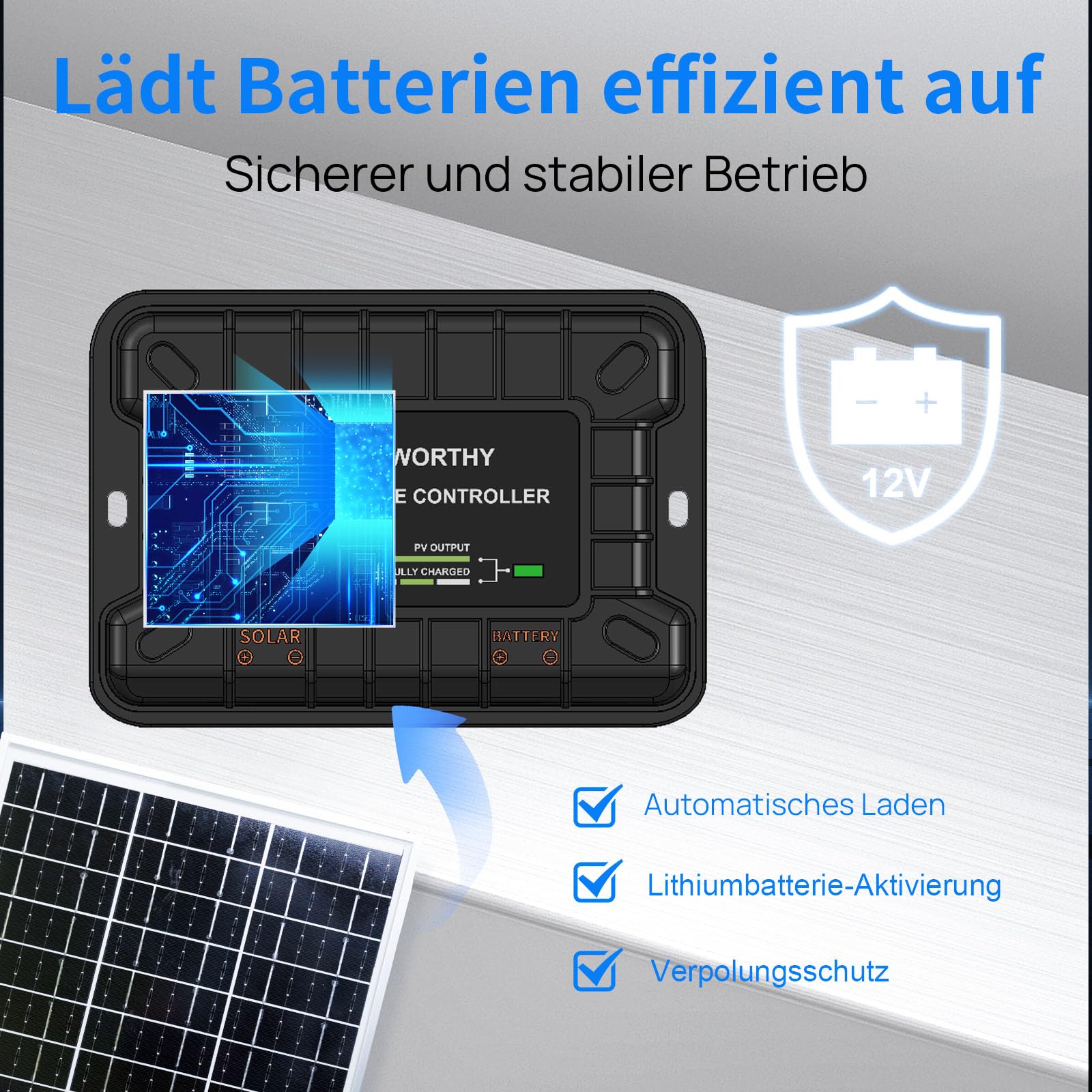 ECO-WORTHY 25W 12V Solar Batterieladegerät, 25W wasserdichtes Solarpanel Kit + verstellbare Halterung + verbesserter Laderegler, geeignet für 12V Batterie in Auto, Wohnmobil, Marine Boot, Motorräd