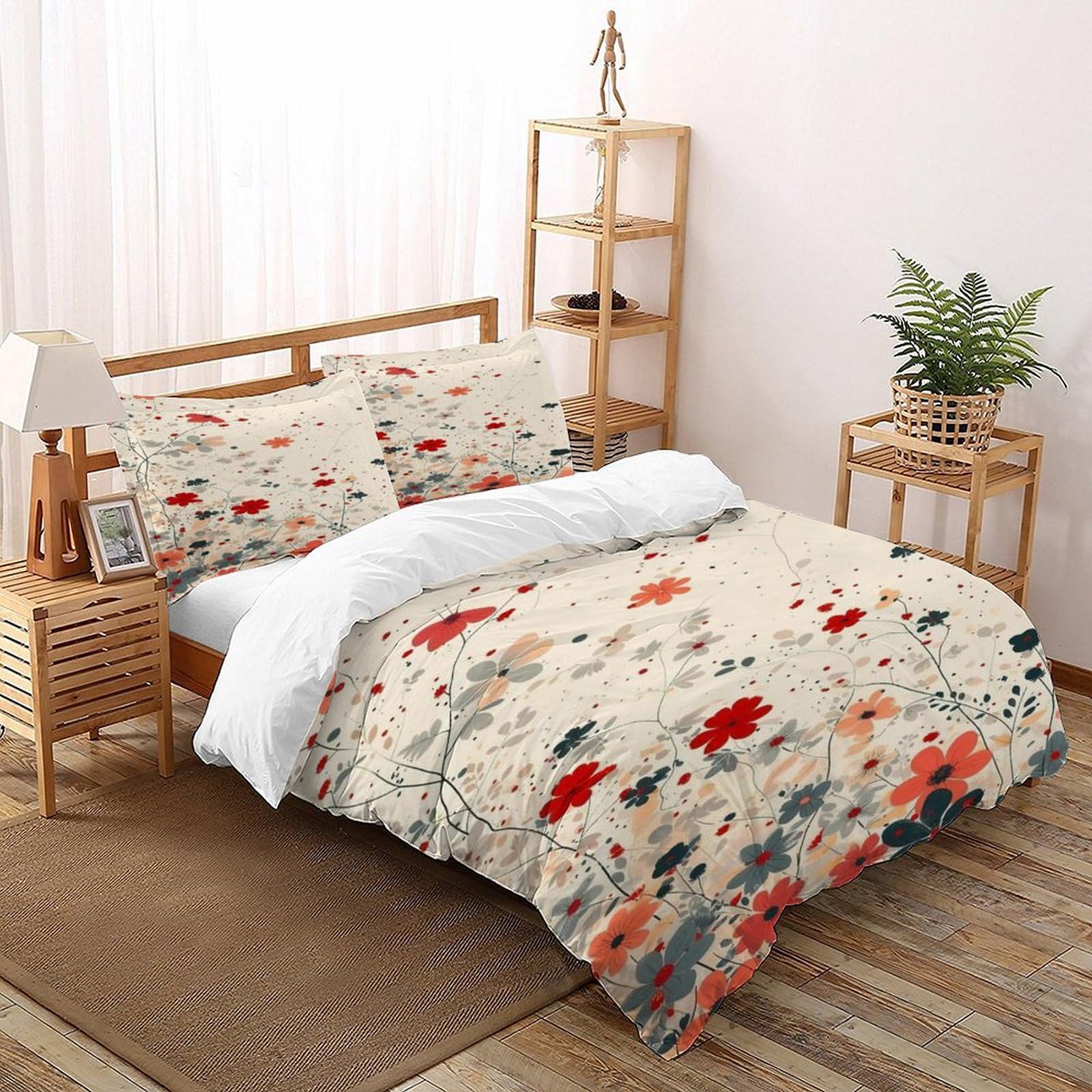 Housse de couette en microfibre thermorégulatrice à motif plantes 260x220cm