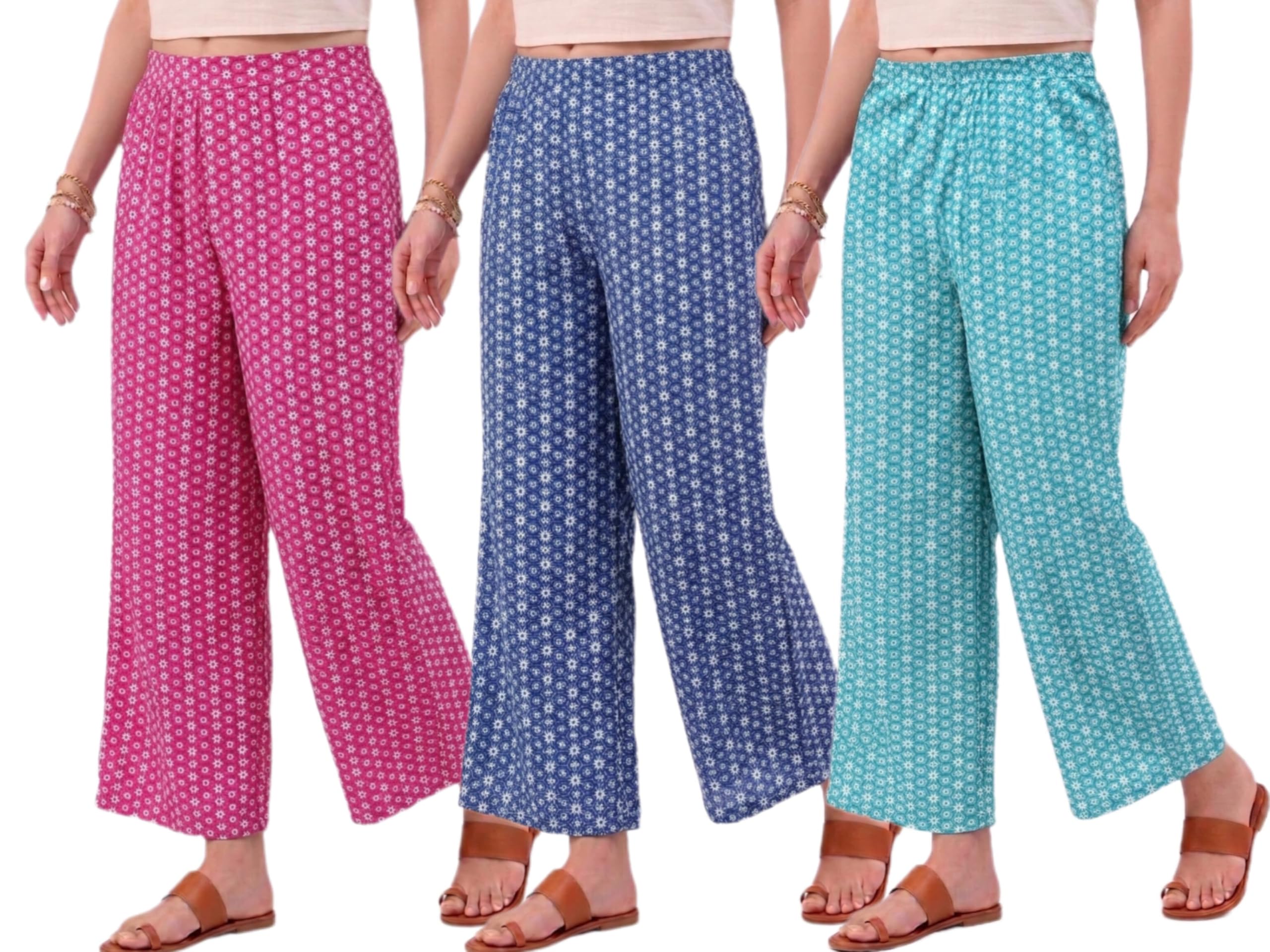 Set of 3 Combo Trouser and Pants for Girls and Women's Relaxed Fit Stretchable Regular Fit Palazzos Lightweight Elastic Waistband Bottoms for Daliy Office & Casual Wear Maroon,Beige-image-37