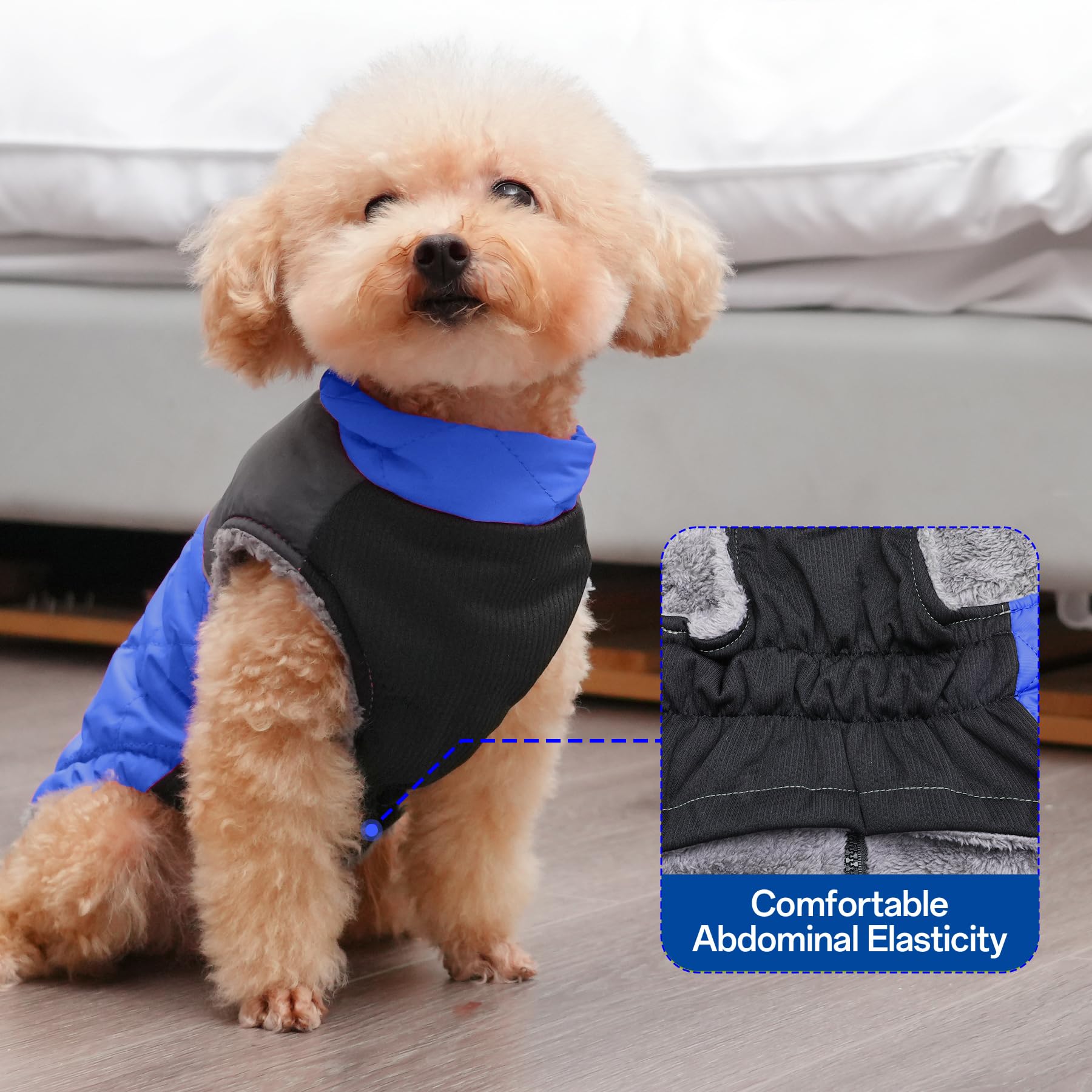 JoyDaog Abrigos de forro polar cálido para perros grandes, chaqueta impermeable con anillos en D para cachorros para el frío invierno, azul, XXXL