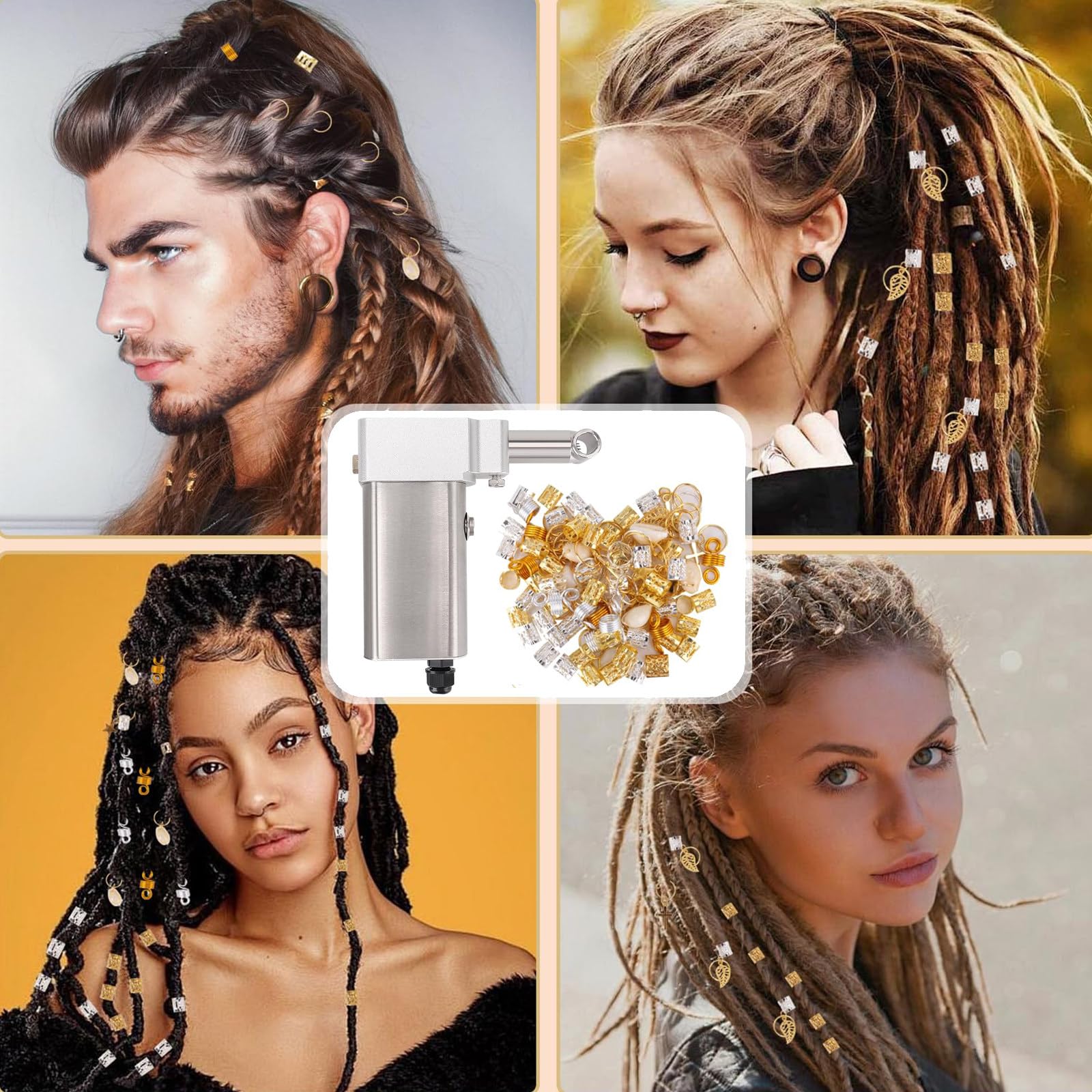 Máquina eléctrica para hacer rastas instantáneas, máquina para hacer rastas de mano, 6 orificios de repuesto + caja de accesorios, fácil de hacer trenzas de rastas o extensiones de cabello