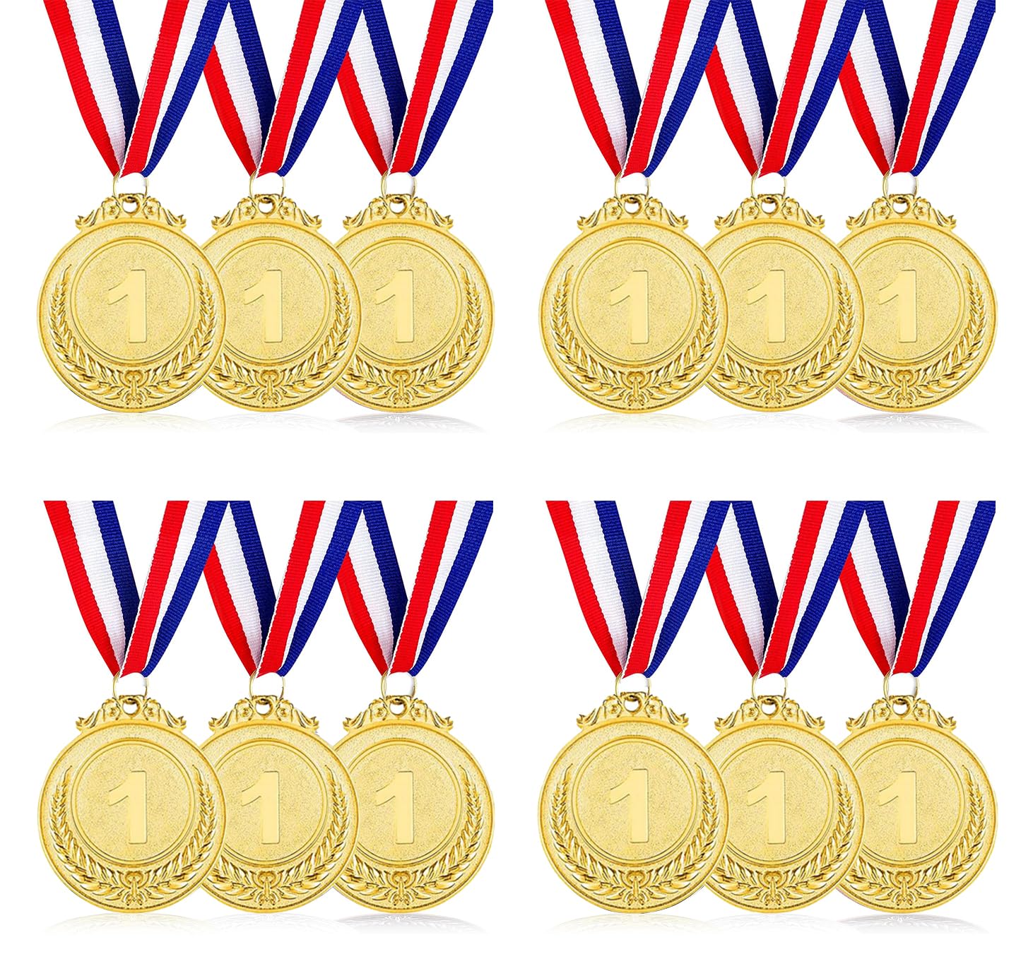 SULOLI 12 Pièces Médailles d'or avec Rubans de Cou,Enfant Medaille Recompense pour Jeux Scolaires,Sport,Compétitions(5cm)