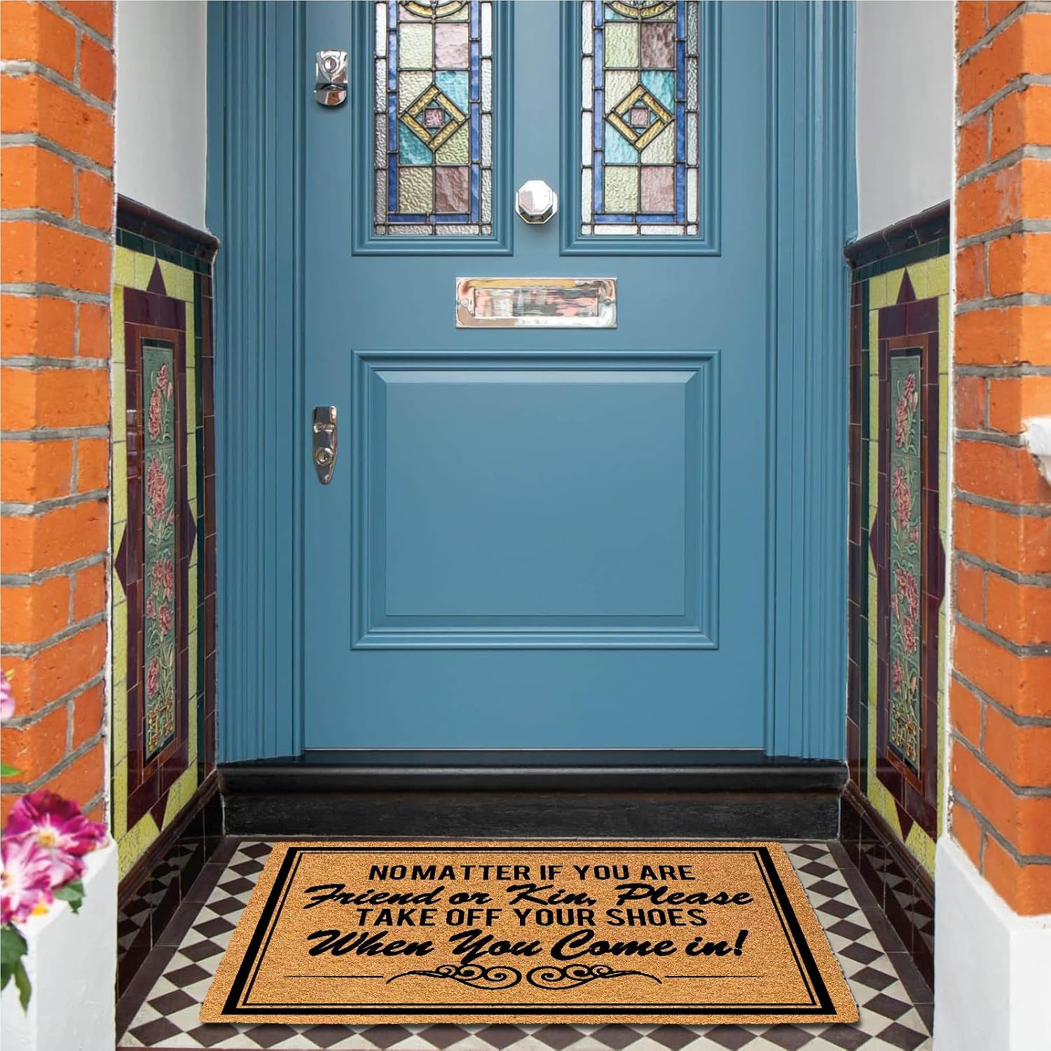 Take Your Shoes Off Sign Remove Your Shoes No Matter if You are Friend or Kin 23.6"x15.7" Monogram Doormat Personalized Welcome Mats for Front Door, Rubber Backing Custom Design Non-Slip