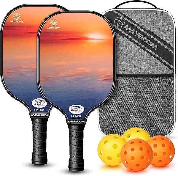 Pickleball Paddles Set of 2 or 4, USAPA Approved Pickleball Set with 4 Pickleball Balls and Pickleball Bag, Fiberglass Pickle Ball Rackets 2 Pack for Beginner(Meteor)