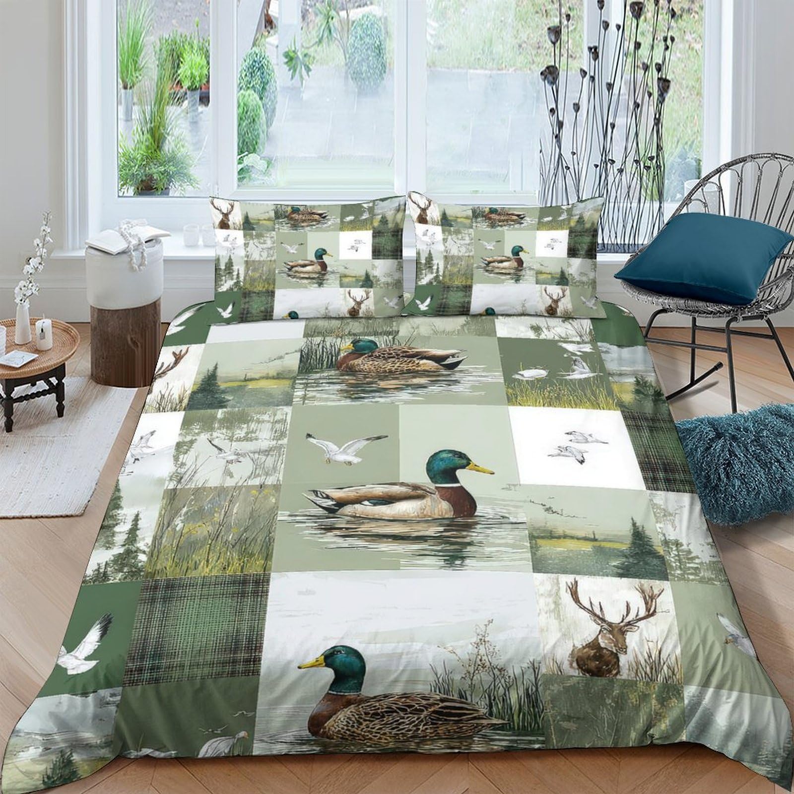 Ctjqhvkz Style-3 3D Printed Wild Duck Fitted Sheet Microfiber Soft Animal Forest Mattress Cover For Bedroom Dorm Home Decor 115 Single（135X200cm）