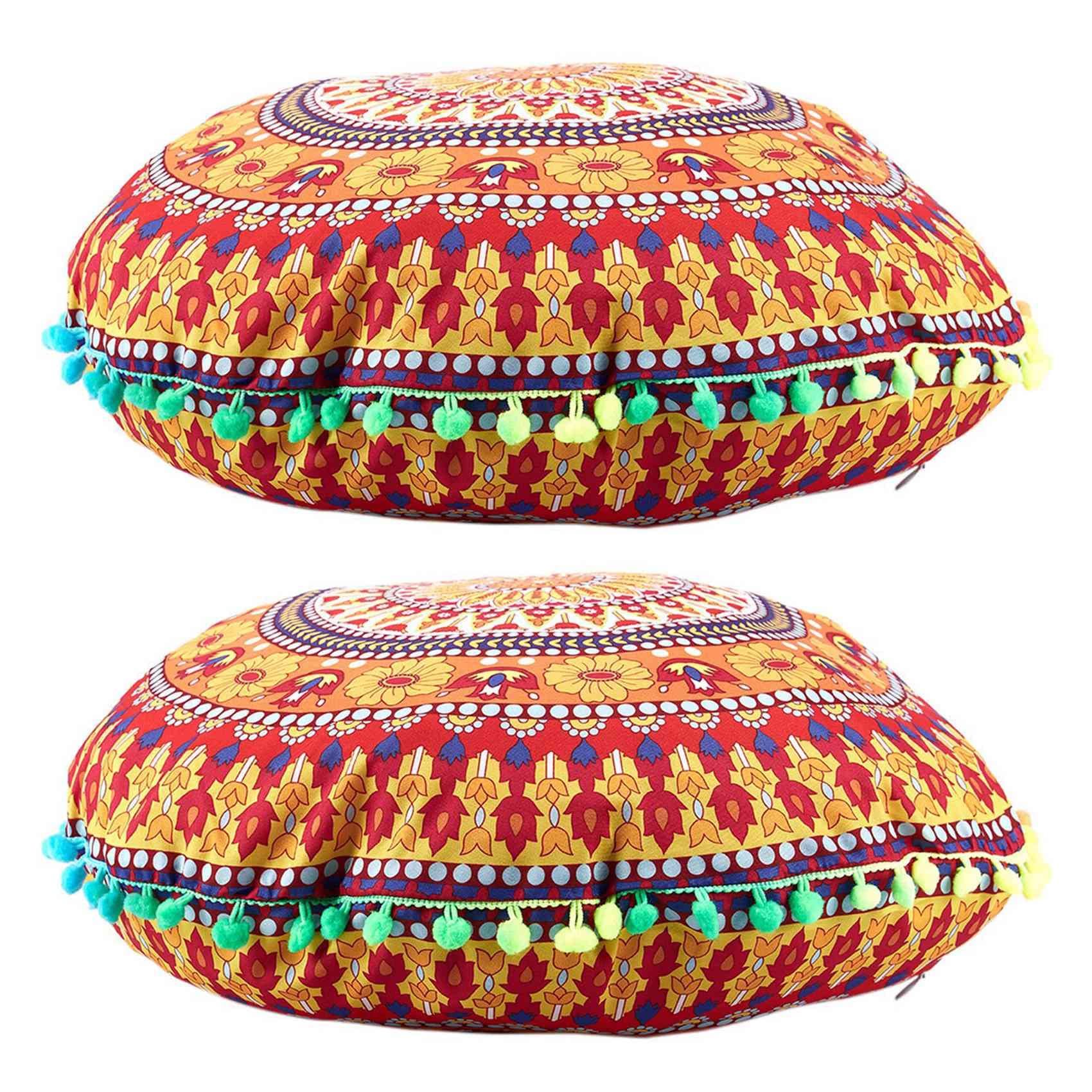 Hndhbfgrt 2X Indian Mandala Floor Round Bohemian Cushion Cushions Cover Case 13