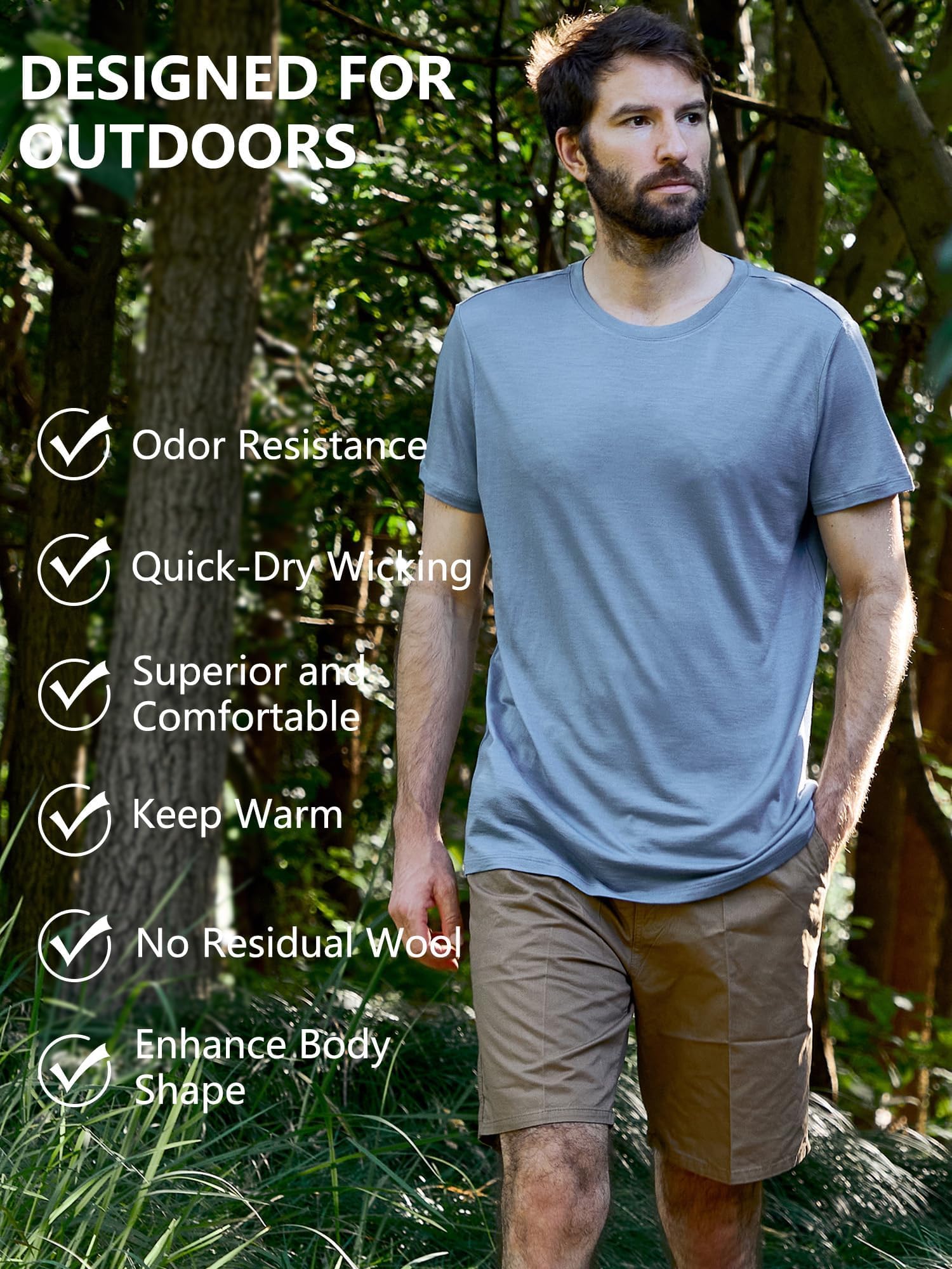 innotree Maglietta da uomo in lana merino, 100% biologica, resistente agli odori, maglietta intima per escursioni e viaggi