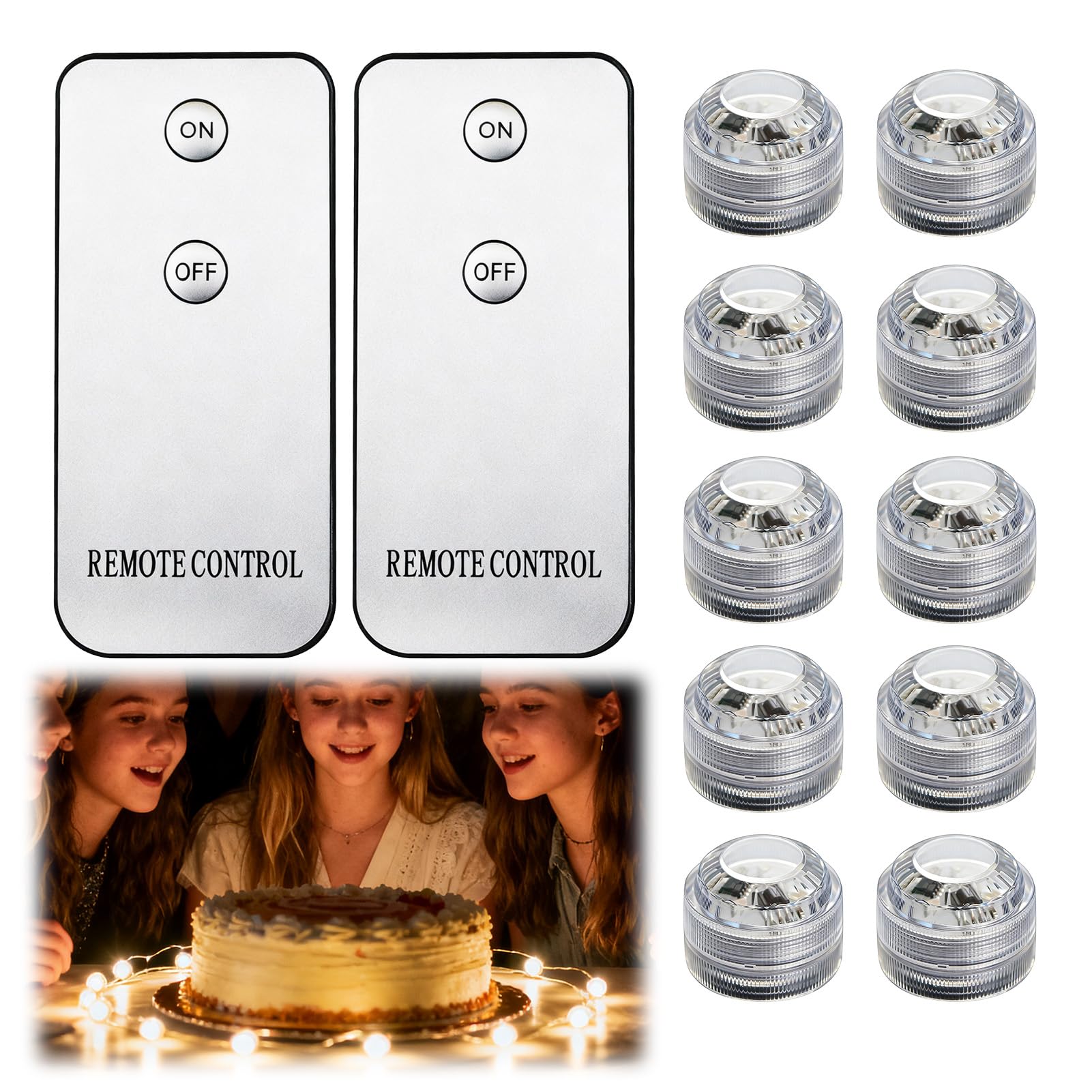 10pcs Waterproof Led Tea Lights, Warm Submersible Led Light with 2 Remote Control, Wireless Underwater Lights for Aquarium Spa Vase Pond Party Wedding