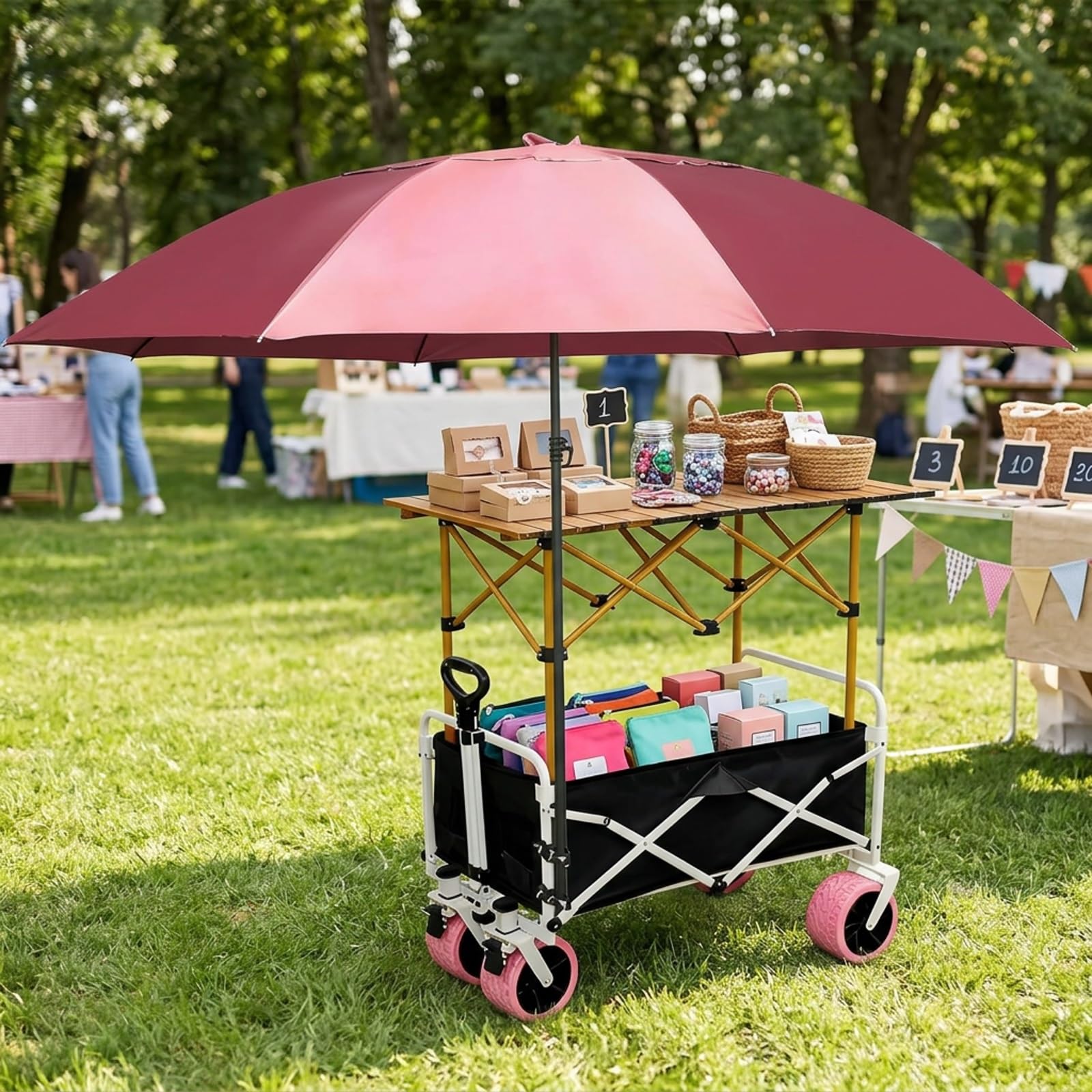 Carrello Del Venditore Di Cibo,Carretti Dei Venditori Ambulanti, | Stand Mobile Professionale,pieghevole,ruote 360° con freno,Per Bancarelle Per Aziende, Bancarelle(Black,94cm/37in)