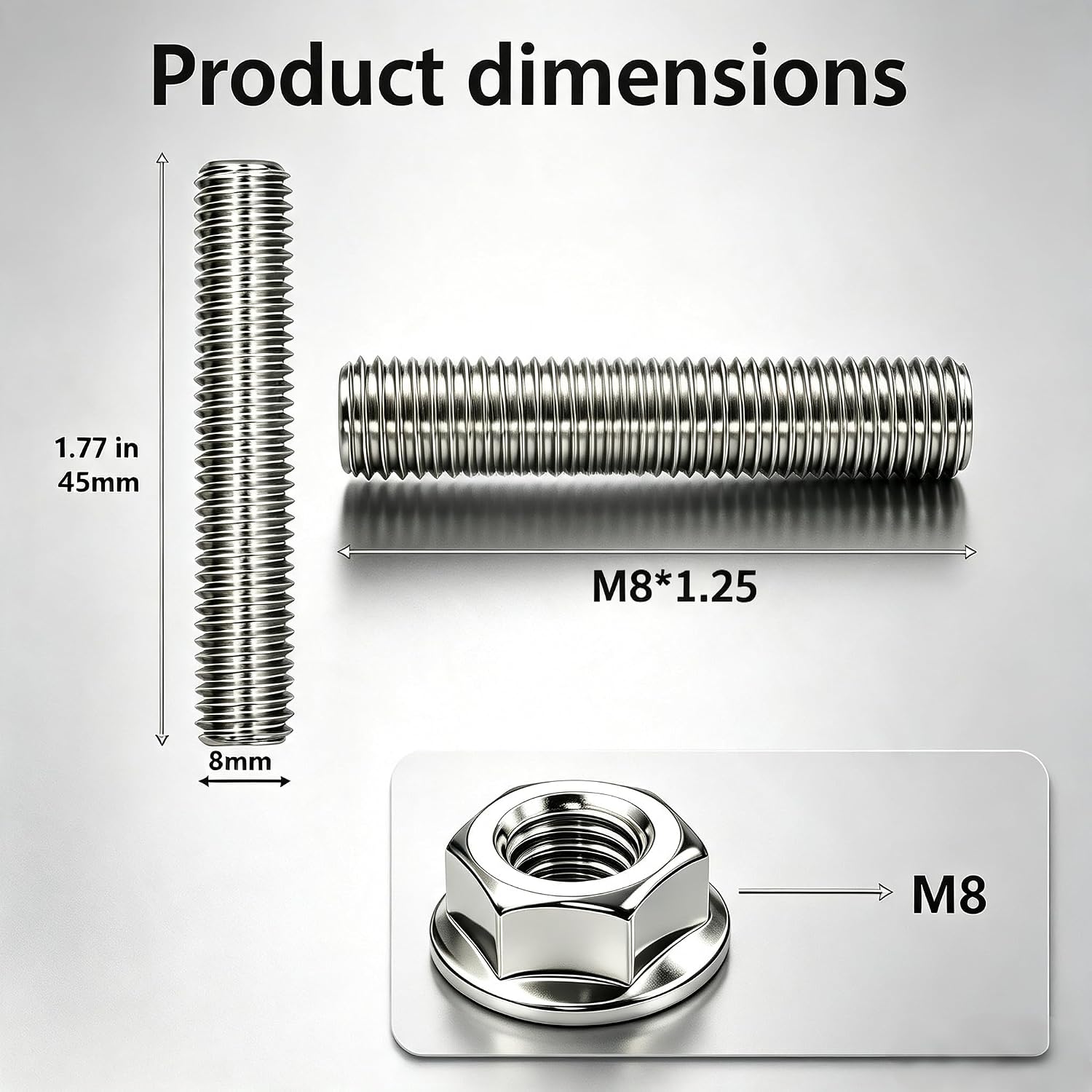 4 Sets ATV M8x1.25 Exhaust Studs Nuts Manifold Kit Replace OEM#95612-08625, 304 Stainless Steel Compatible with Yamaha Raptor Rhino Grizzly Viking 700