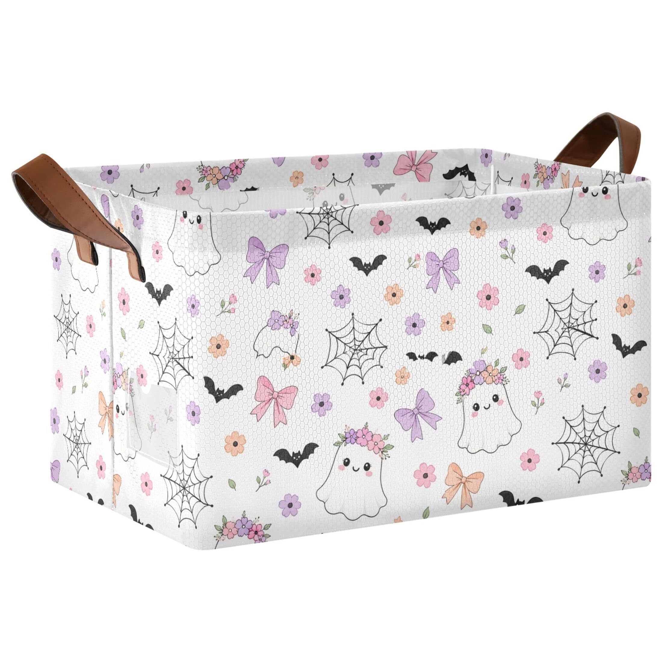 Kutsu Ghosts Foldable Storage Basket Collapsible Bin With Handles For Shelves