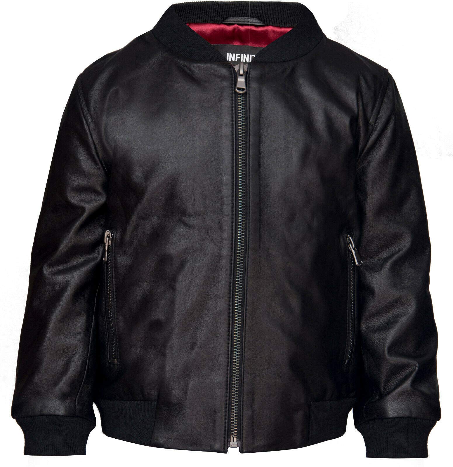 Infinity Leather Boys   Black Kids  Varsity Baseball Leather Bomber Jacket (1-13Years) in Size 8/9 Years, BrandAlley
