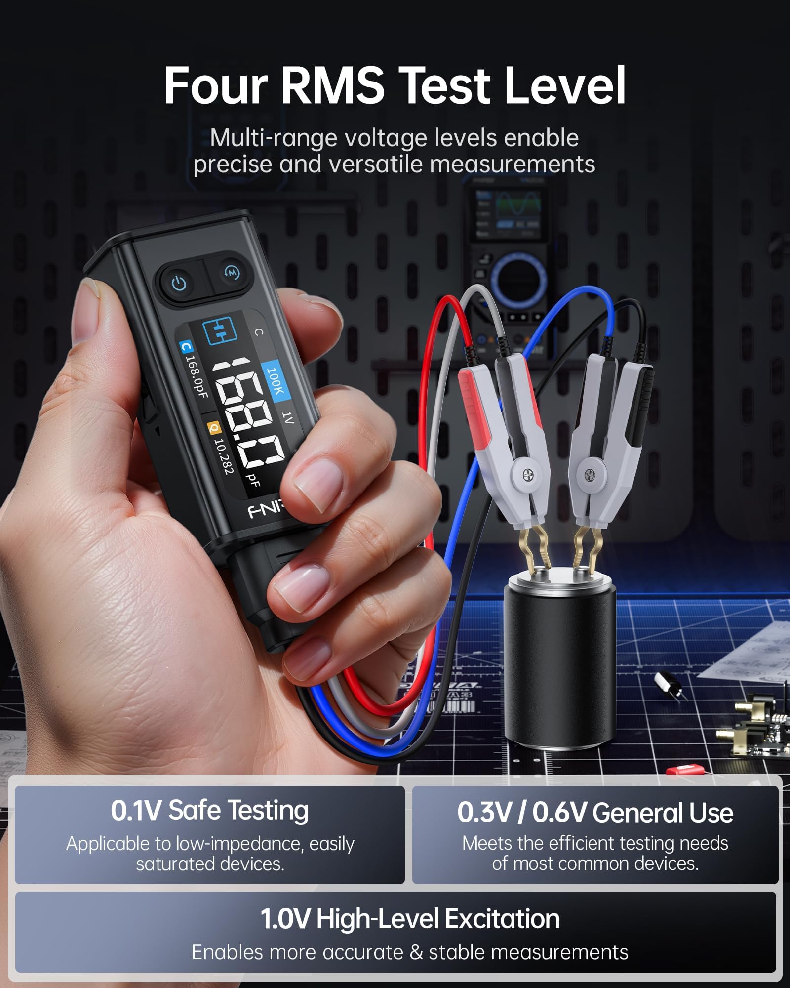 LCR Messgerät,100 kHz LCR-Messgerät mit Pinzette,SMD Durchsteckkomponententester/Automatischer Sortiervergleich/Widerstands/Induktivitäts/Dioden/Kondensatortester/Vollband-Scan LCR-ST2