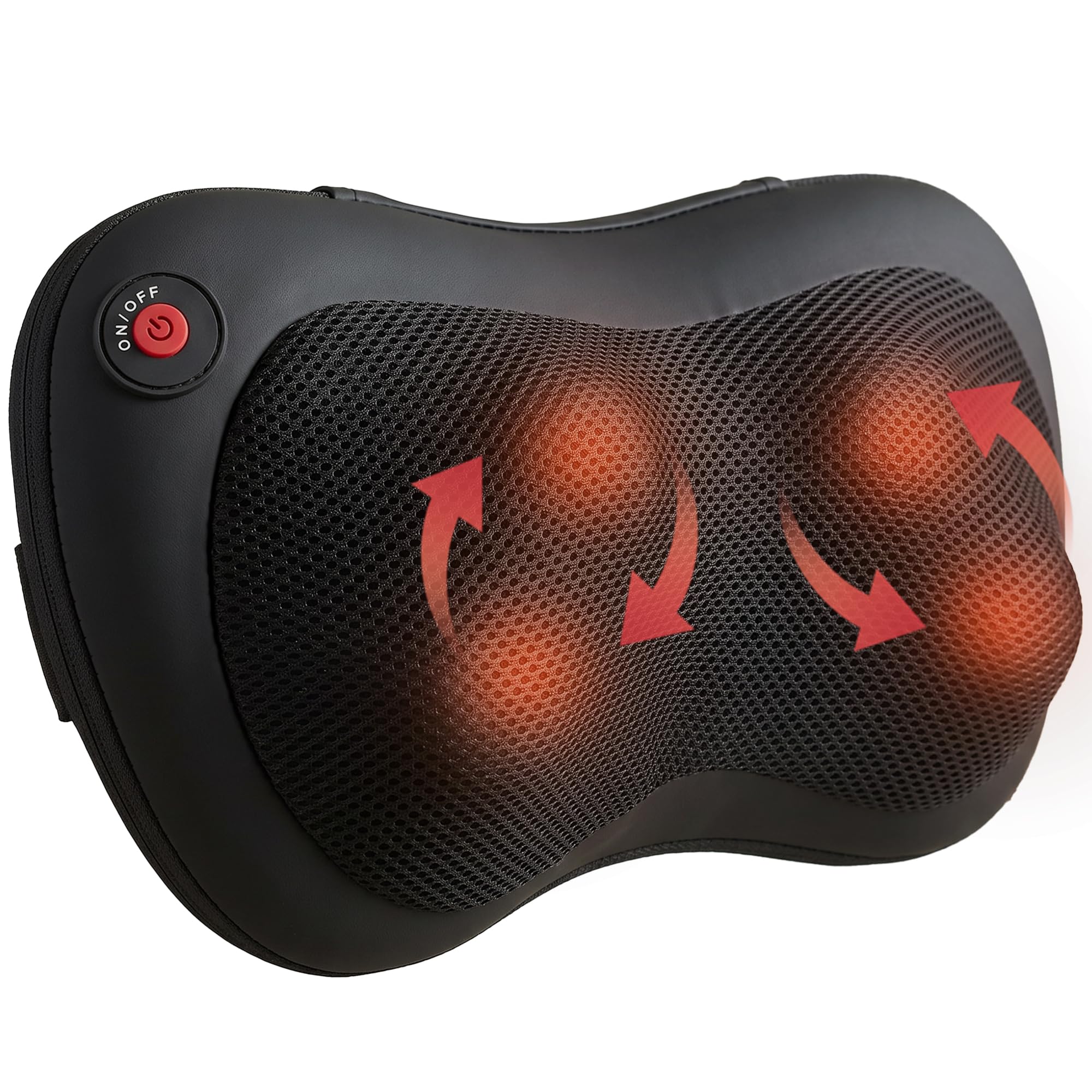 HOMCOM Cojín de Masaje Shiatsu con Calor y 4 Nodos, Amasado Giratorio 3D | Masajeador de Espalda y Cuello, Alivio de la Fatiga Muscular, para Mujer y Hombre, en Casa, Oficina y Coche