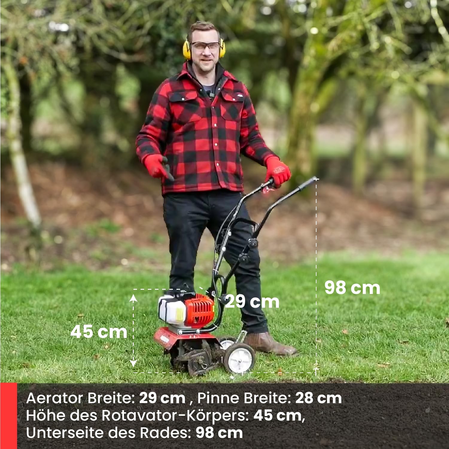 BU-KO 52CC Gartenfräse Benzin 3 PS 2-Takt-Rasenboden bodenhacke Grubber Motorhacke Benzin Leichter kompakter, bodenfräse leistungsstarker Griff mit sicherem Griff 1 Jahre Garantie