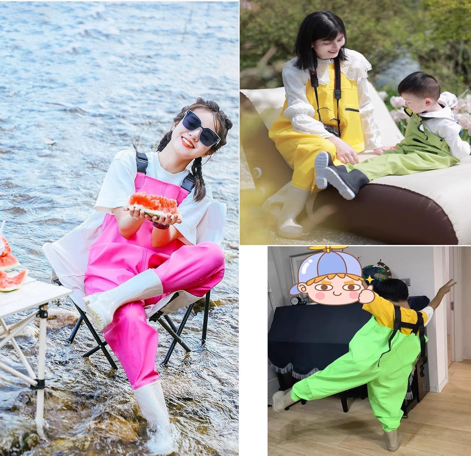 Damskie spodniobuty, wodoodporne spodniobuty, buty biodrowe z PVC z podeszwą z kolcami i regulowaną klamrą(Blu,6)