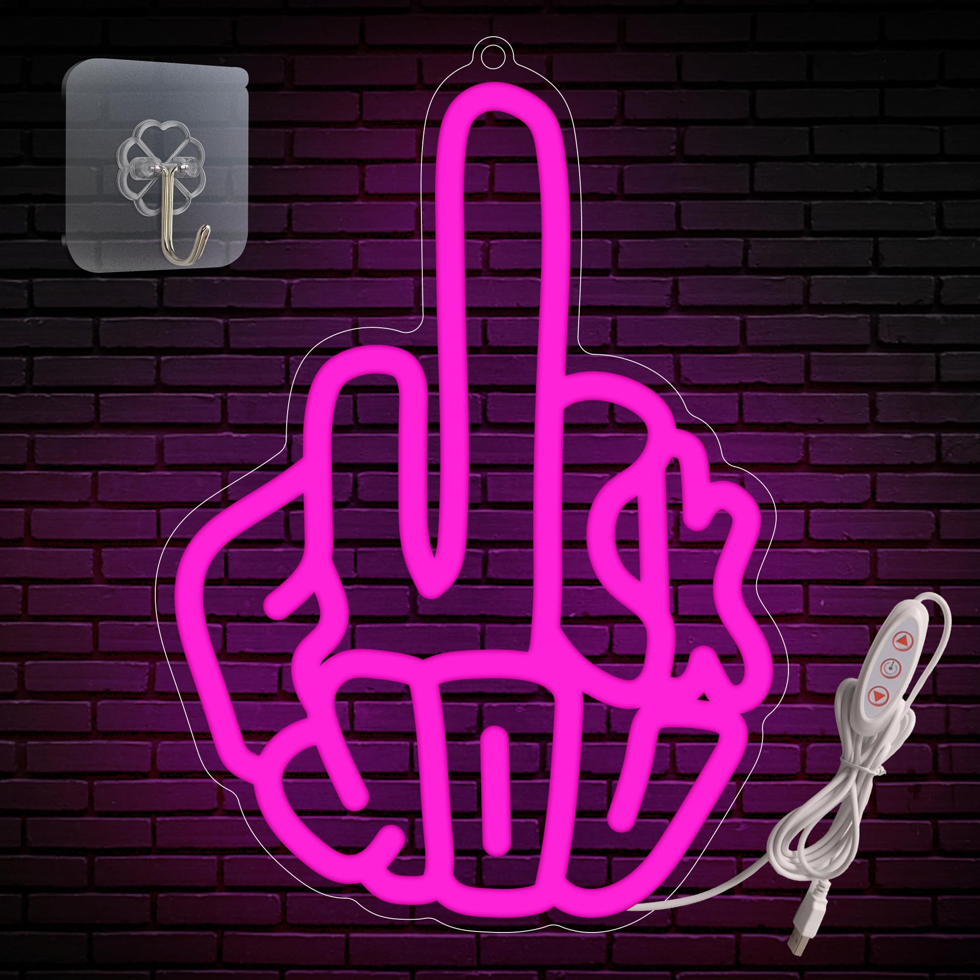 Fuck Gesture LED Neon Sign Dimmable Pink Neon Lamps USB Powered Neon Lights for Bedroom Party Pub Game Zone Decor Ideal Xmas Birthday Gift to Friends Boys Girld Adults
