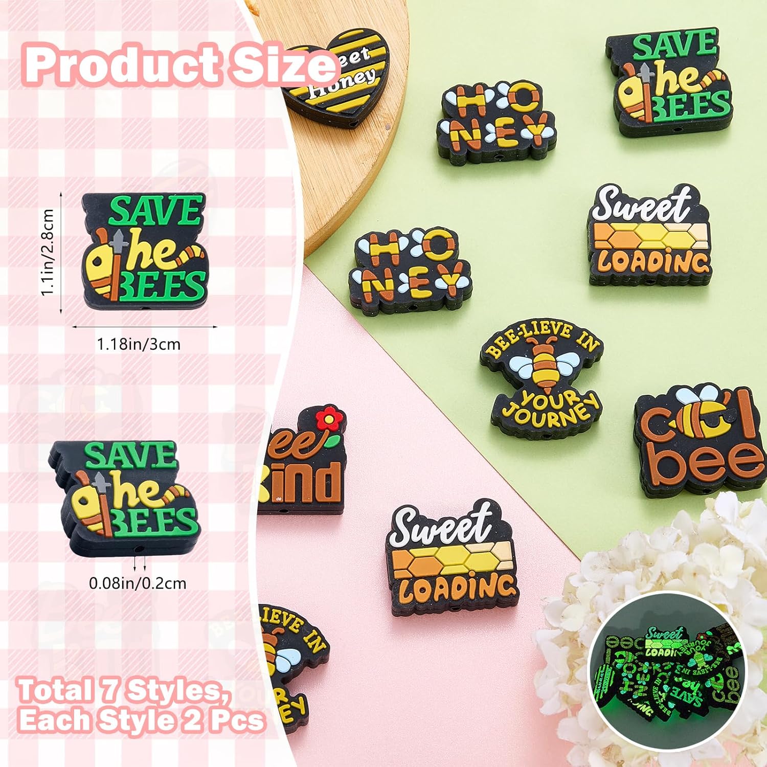 14Pcs 3D Bee Silicone Beads Luminous Bee Focal Beads for Kaychain Making Animal Silicone Focal Bead for Pens Bracelets Necklace DIY Crafts Jewelry Making - Image 2