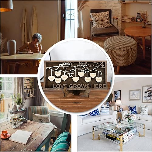 Miniatura 7 de Jeweidea Letrero familiar personalizado con 2-9 nombres, marco de madera personalizado del árbol de la vida, placas de madera grabadas, decoración