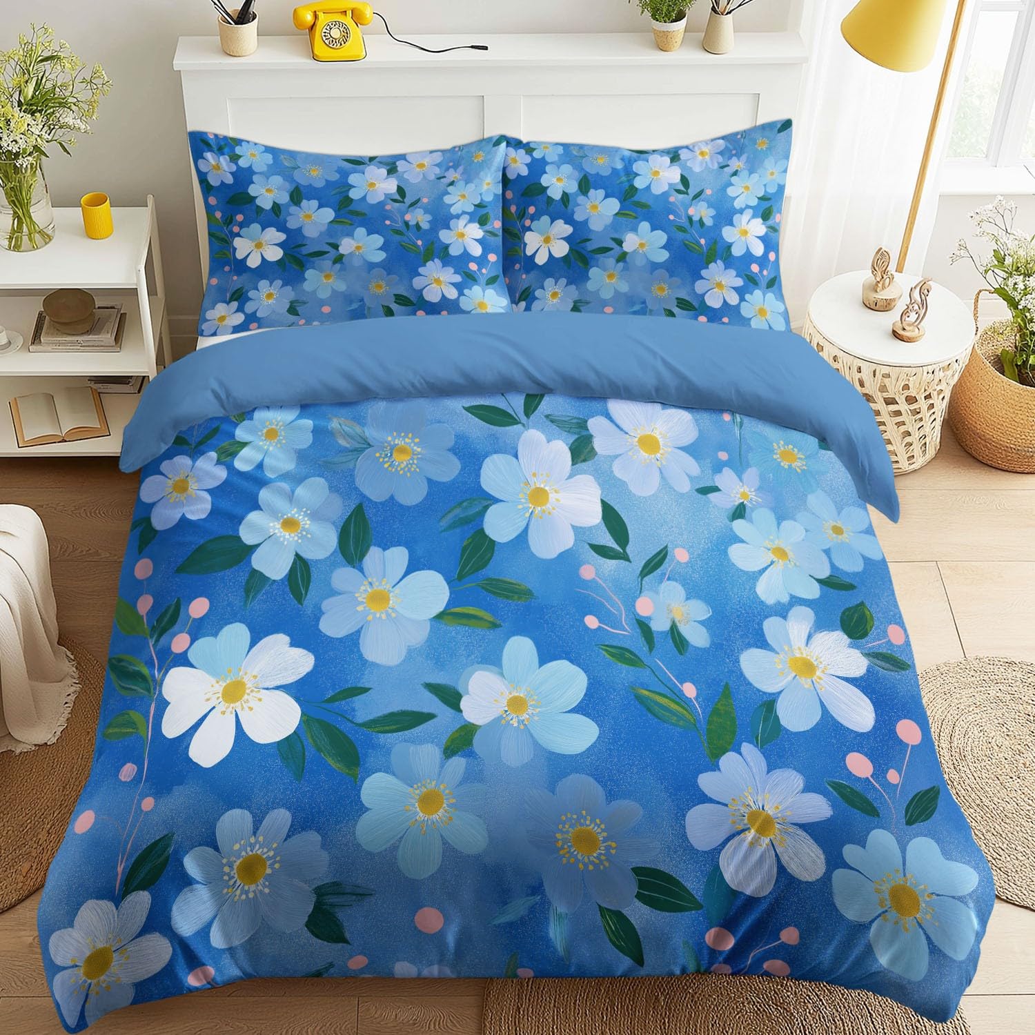 Housse de couette fleurs bleues 135x200 cadeau idéal enfant