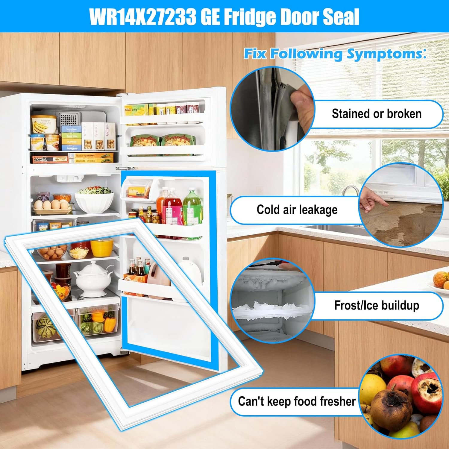 Upgraded WR14X27233 Refrigerator Door Gasket Compatible with GE Refrigerator Door Seal Replacement WR14X21148 4545801 AP6048405 Fresh Food Door Gasket For Hotpoint Fridge Door Gasket Seal Replacement