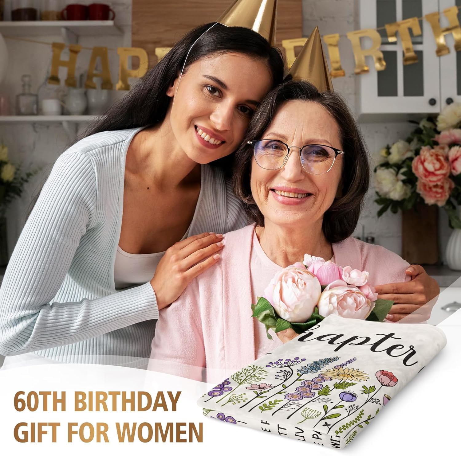 Afterprints 60th Birthday Gifts for Women, Chapter 60 Birthday Blanket, 60 Year Old Bday Gift for Woman, Friend, Sister, Mom, 1966, 60th Birthday Decorations, Turning 60 Throw Blankets 50'' x 60''