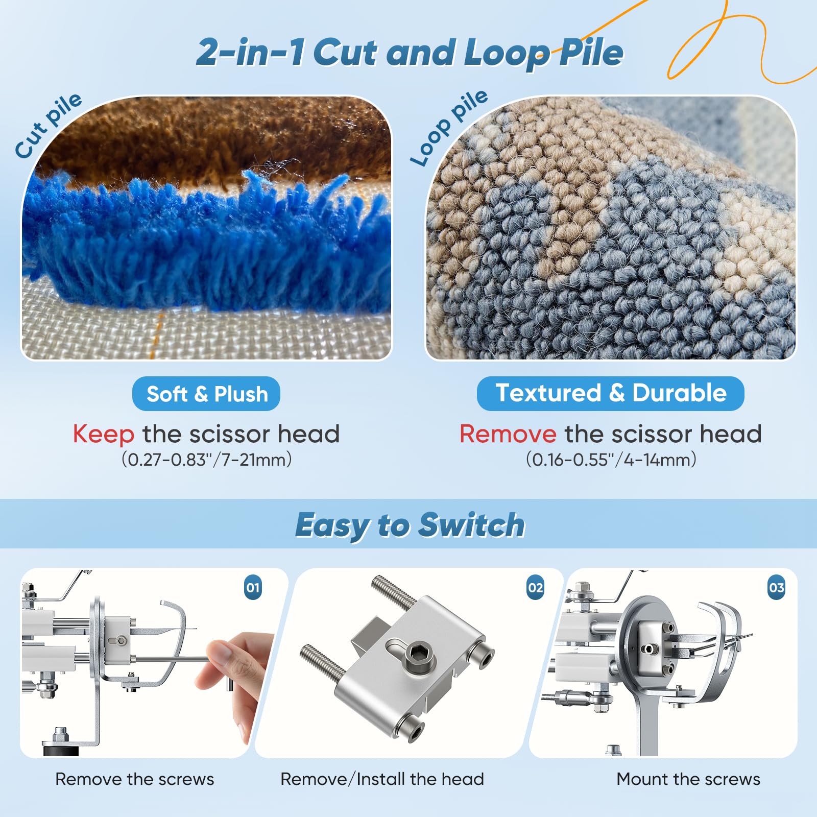 Tufting Gun Tufting Gun Starter Kit,Rug Tufting Gun Set with Trimmer, 2 in 1 Cut and Loop Tufting Machine,5-40 Stiche Elektrischer Teppich Tufting Gun, für Handwerk Teppich DIY Geschenk