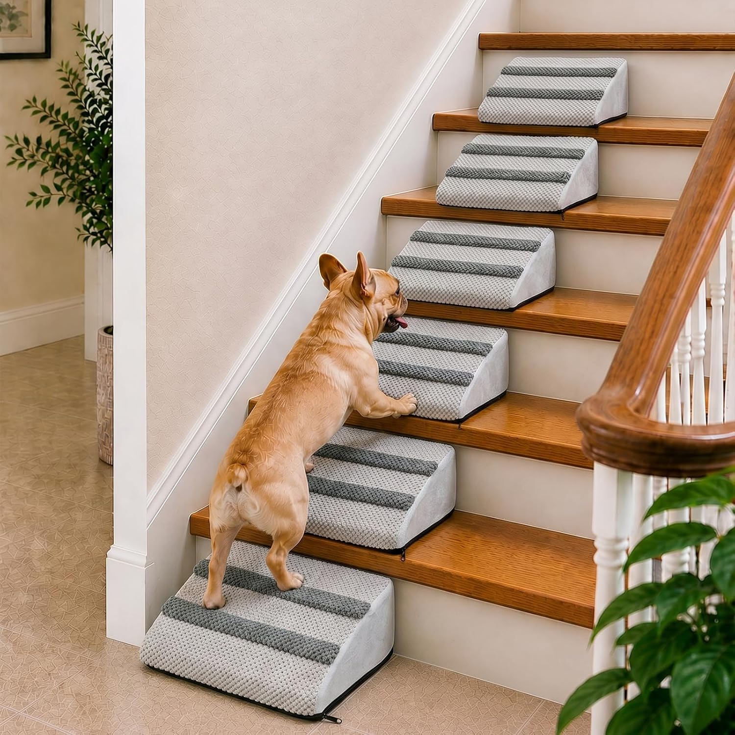 Dog Ramp for Stairs with Non-Slip Bump Pet Steps for Small & Senior Dogs and Cats - 40D High-Density Support Stair Wedges with Gentle Slope for Safe Climbing 6Pack