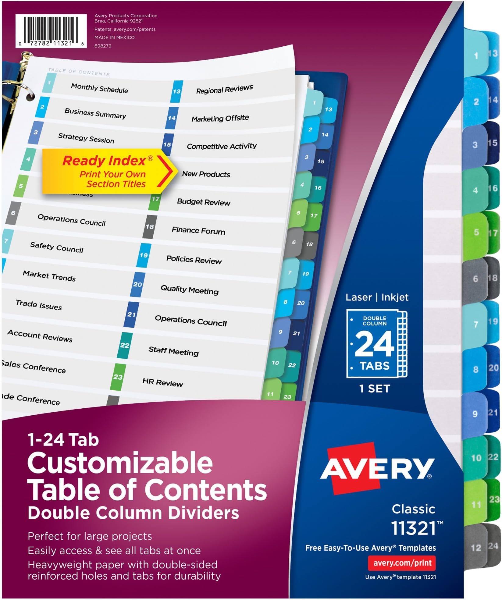Avery 131 Tab Dividers for 3 Ring Binders, Customizable Table of Contents