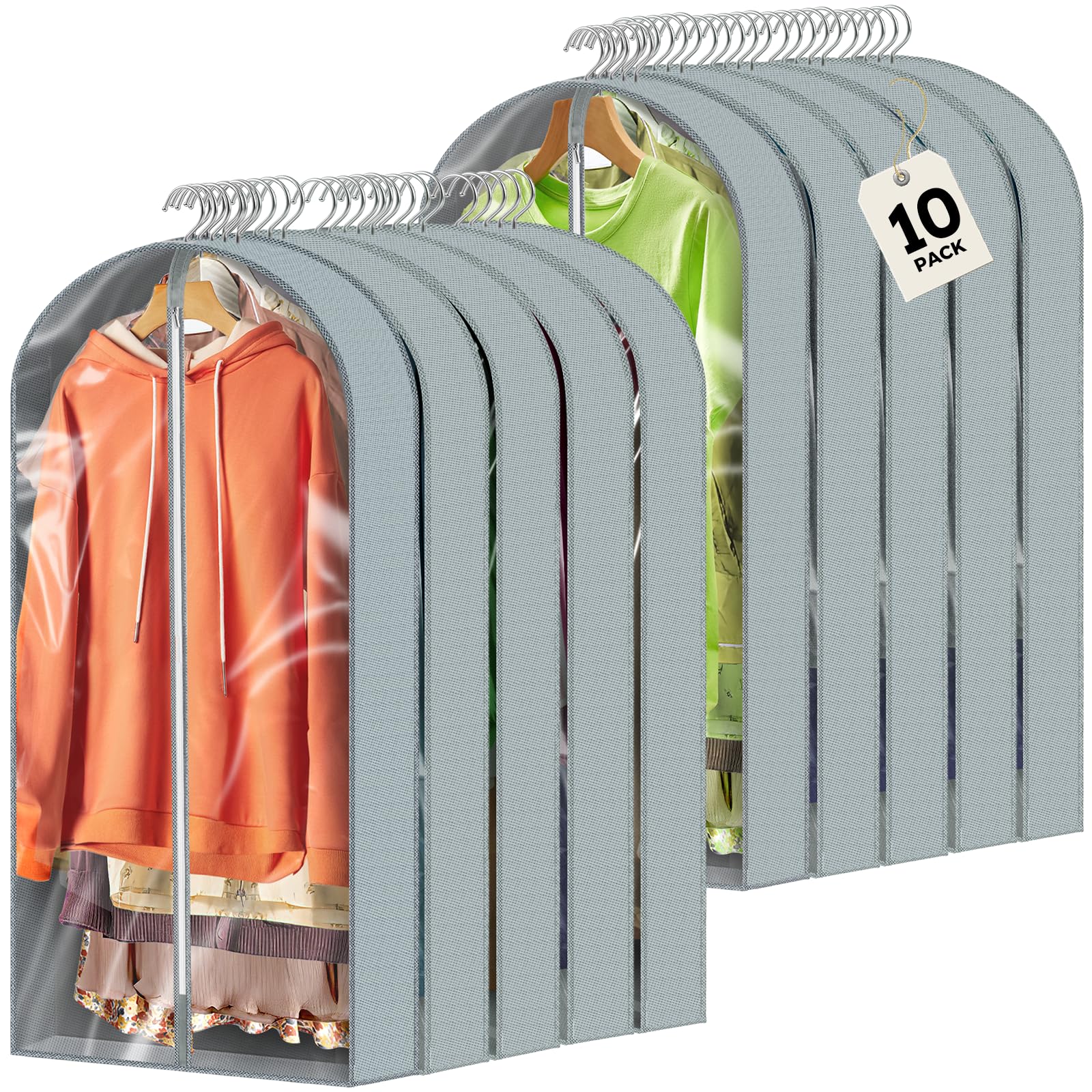 Photo 1 of 10 Pcs 40" Garment Bags for Hanging Clothes, Clear Suit Bags for Closet Storage Clothing Storage, Garment Bags Shoulder Covers with 4" Gussets for Coats, Jackets, Shirts and Sweater 10pcs 40in