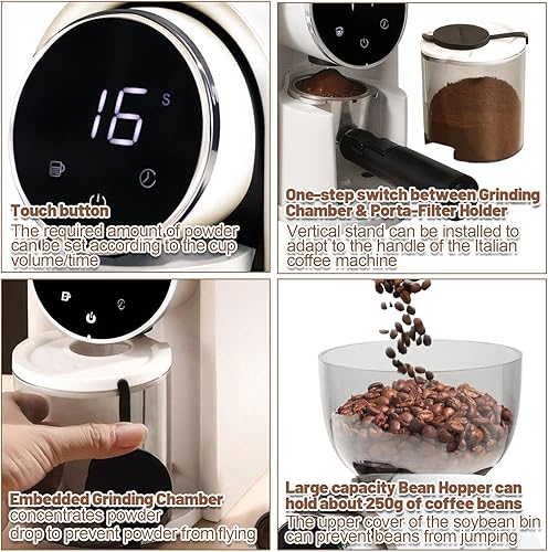 Miniatura 6 de Molinillo de café eléctrico con pantalla táctil, 2-14 tazas, molinillo de café cónico con 25 ajustes de molienda, cepillo de limpieza, molienda