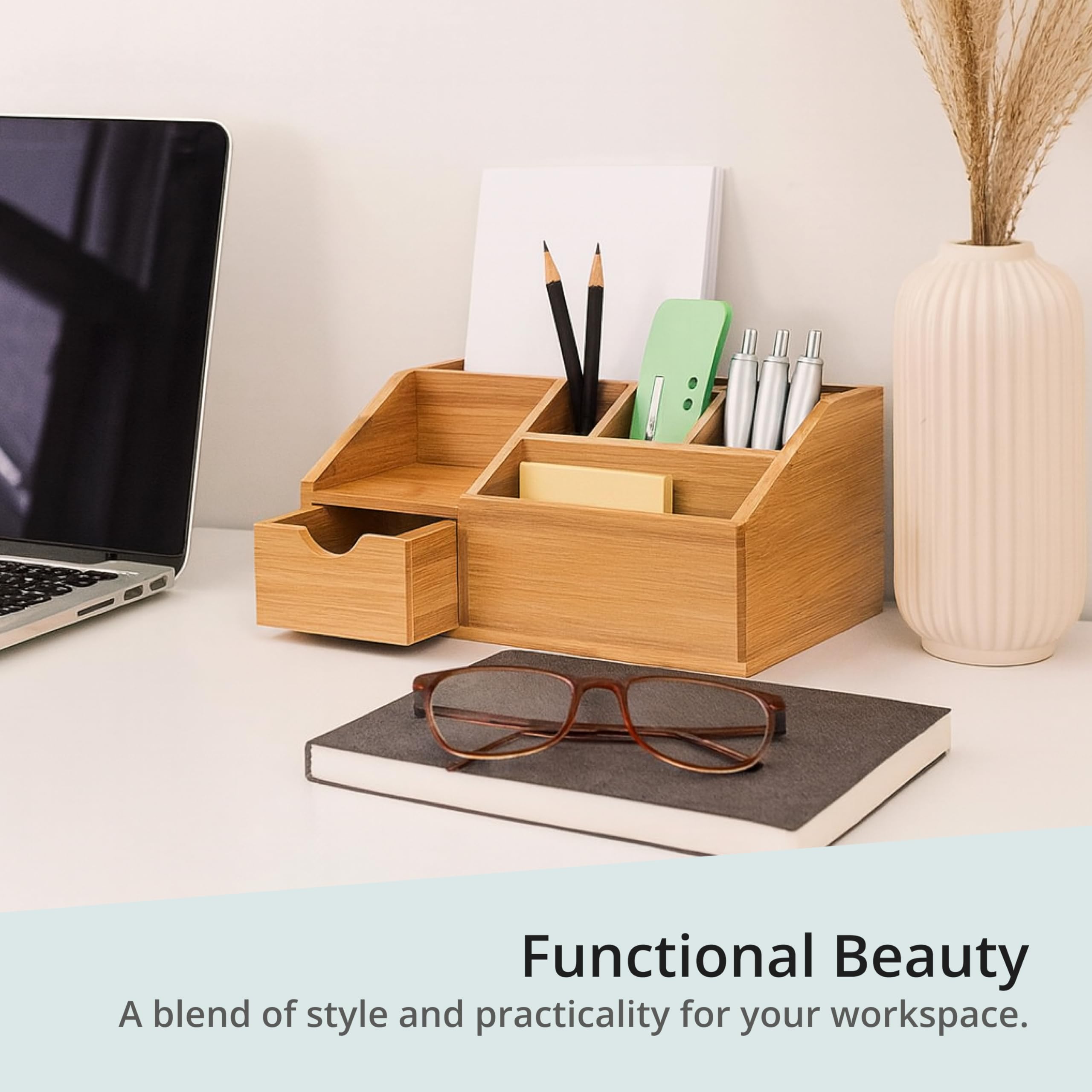 Thingles Bambuswerk Wooden Desk Organiser with Drawer - Pen Box