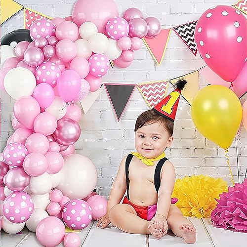 Miniatura 6 de Kit de arco de guirnalda de globos rosados para decoraciones de fiesta de cumpleaños de niñas y niños, globos de papel de aluminio de lazo rosa,