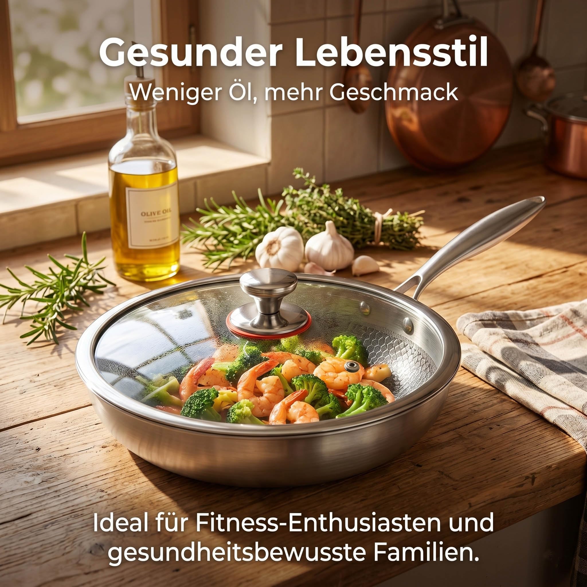 Titan Pfanne 28 cm mit Deckel, Unbeschichtete Titan Bratpfanne mit Gehämmertem Design, Kratzfeste Physikalische Antihaft-Struktur, Frei von PFAS-, PFOA- und PTFE-, Für Induktion & Alle Herdarten