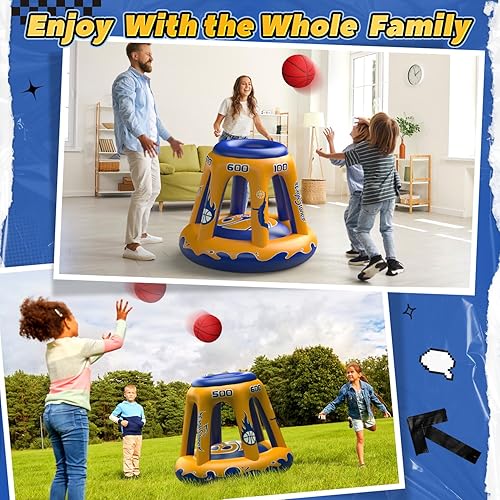 Miniatura 4 de EagleStone Aro inflable de baloncesto flotante, juguete de piscina de 47 pulgadas para niños de 4 a 8 años y 8 a 12 años, 3 pelotas de