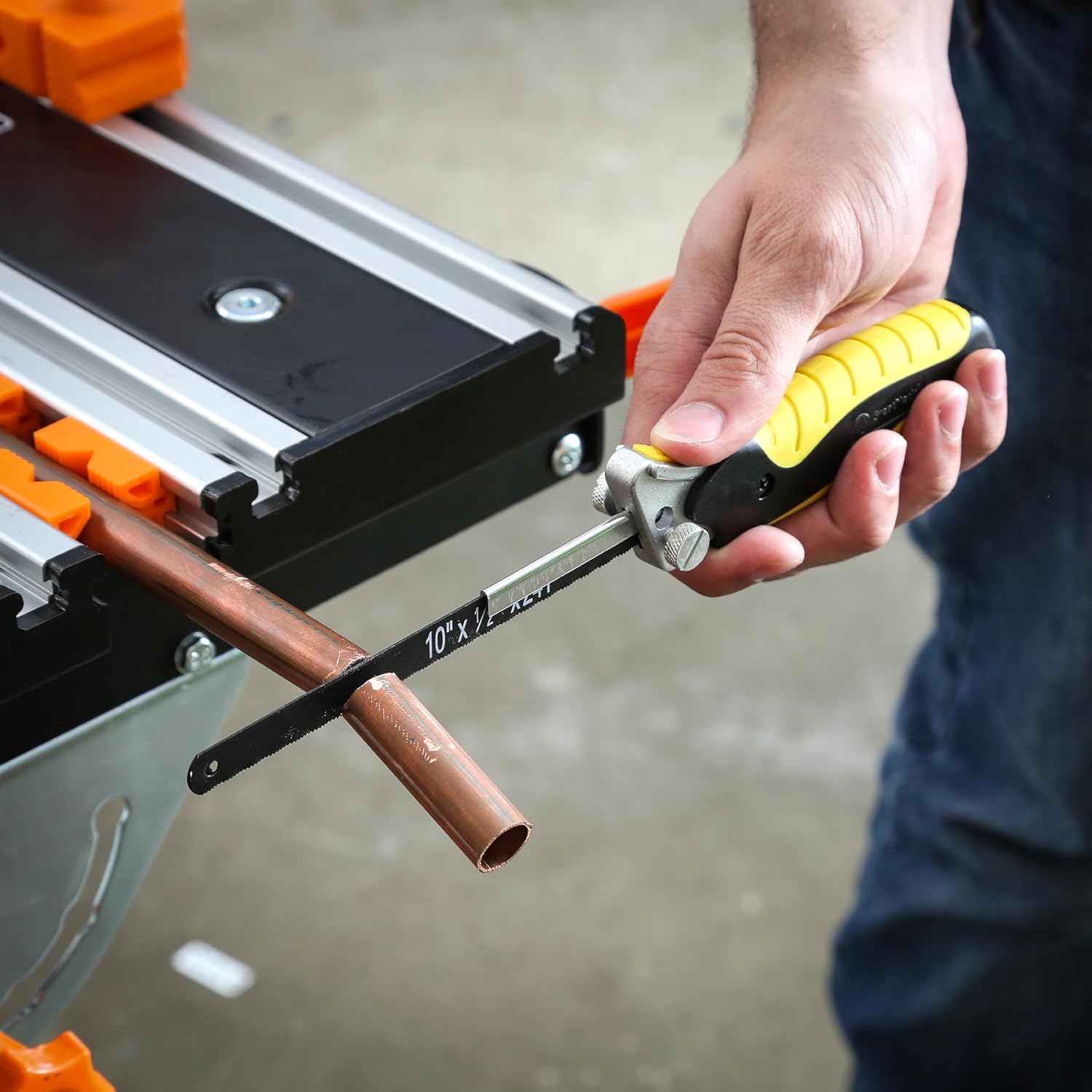 GreatNeck 80070 True Close Quarter Hacksaw, Cut Through Wood, PVC, Foam, Brass, and More, 10 inch Carbon Steel Blade and Strong Aluminum Hacksaw Frame Included, Designed for Power and Comfort